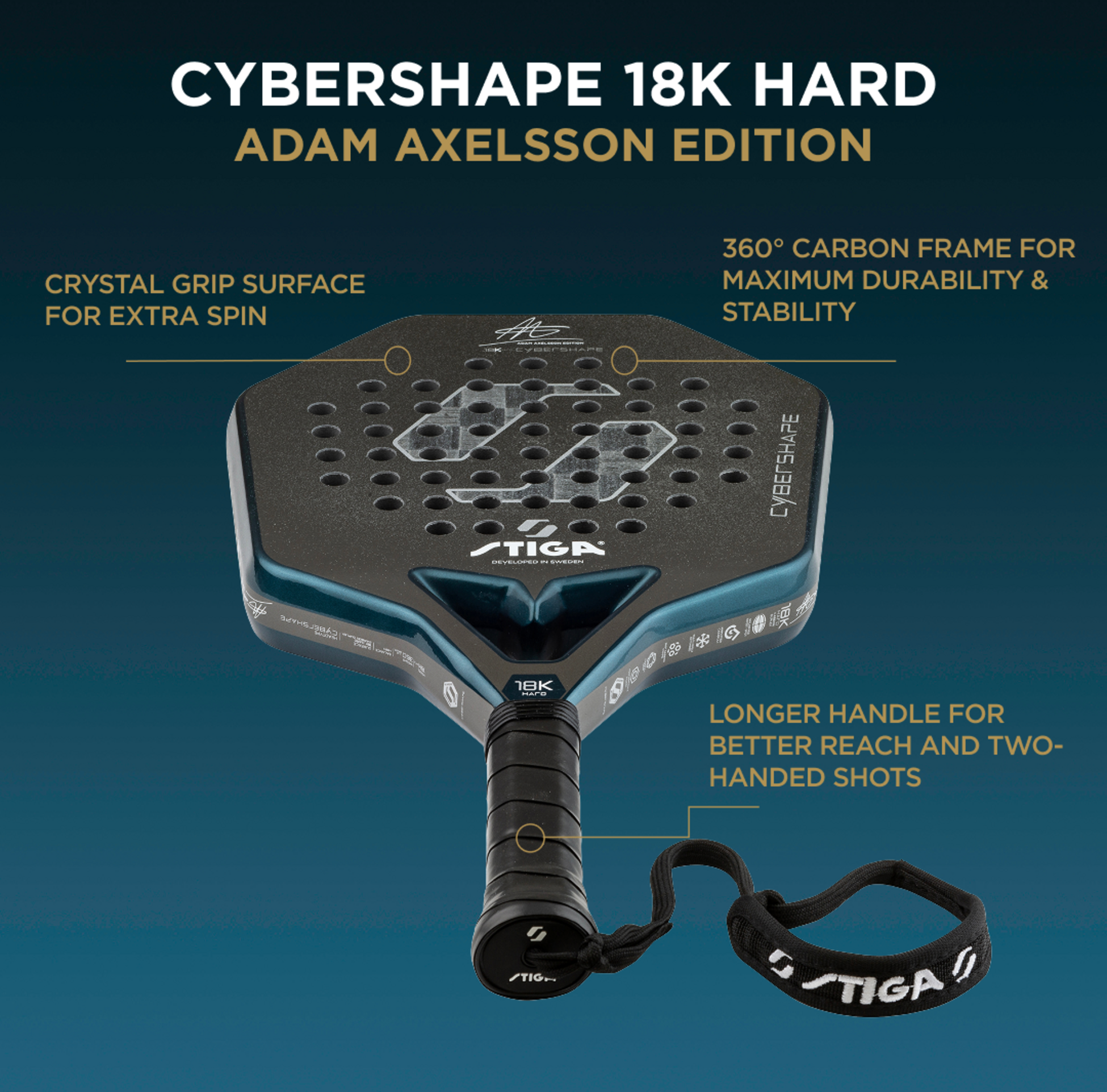 STIGA, Stiga Padel Racket Cybershape 18k Hard Adam Axelsson Edition
