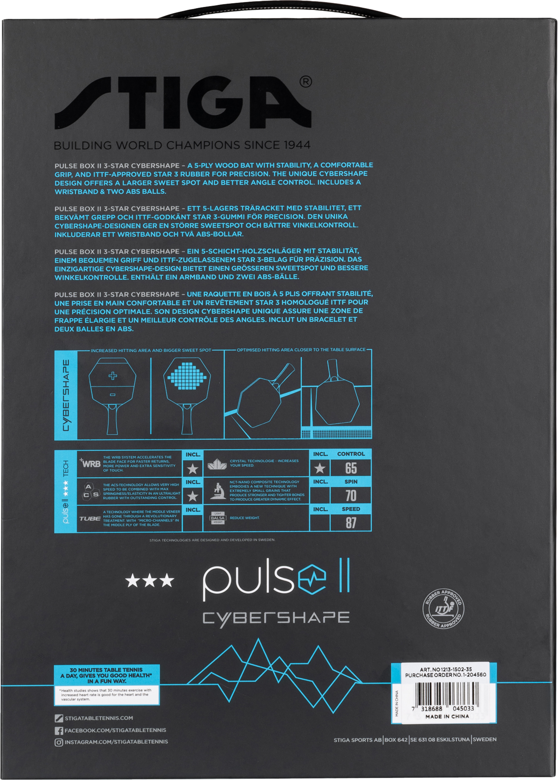 STIGA, Stiga Pingis Set Pulse Box Ii 3-star Cybershape
