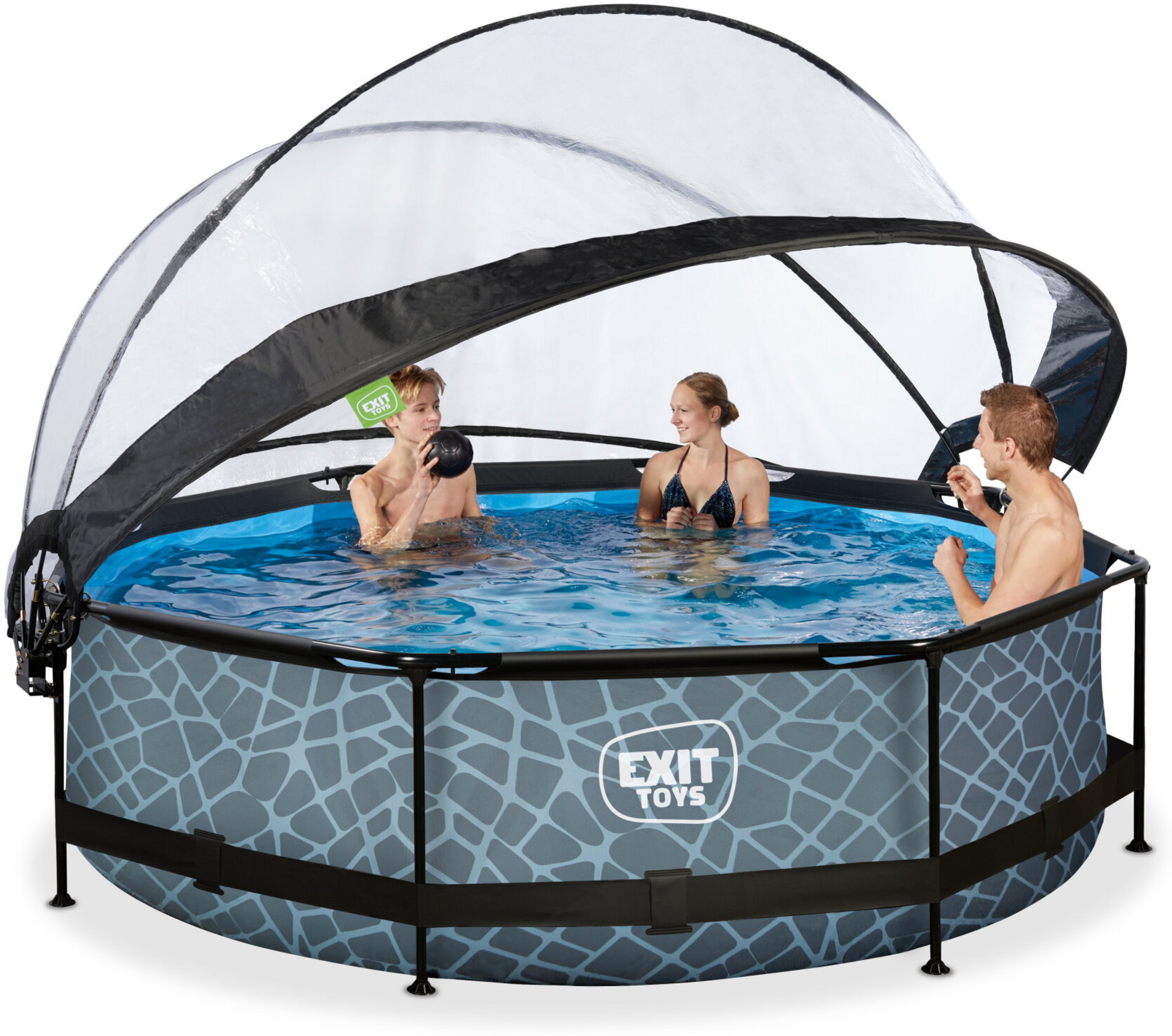 EXIT, Stone Pool &Oslash;300x76cm Med Filterpump Och Tak - Gr&aring;