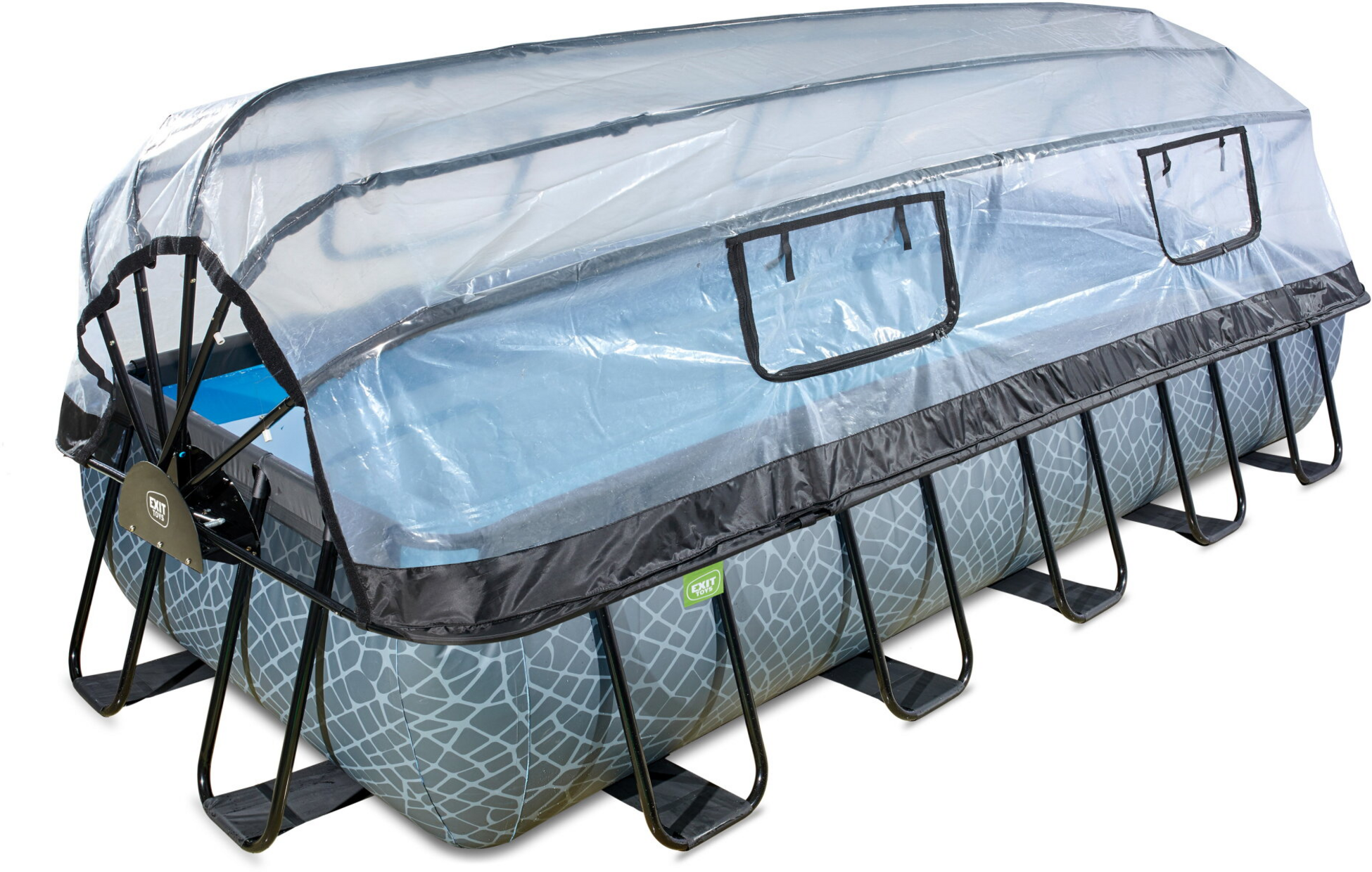 EXIT, Stone Pool 540x250x100cm Med Sandfilterpump Och Tak Och V&auml;rmepump - Gr&aring;