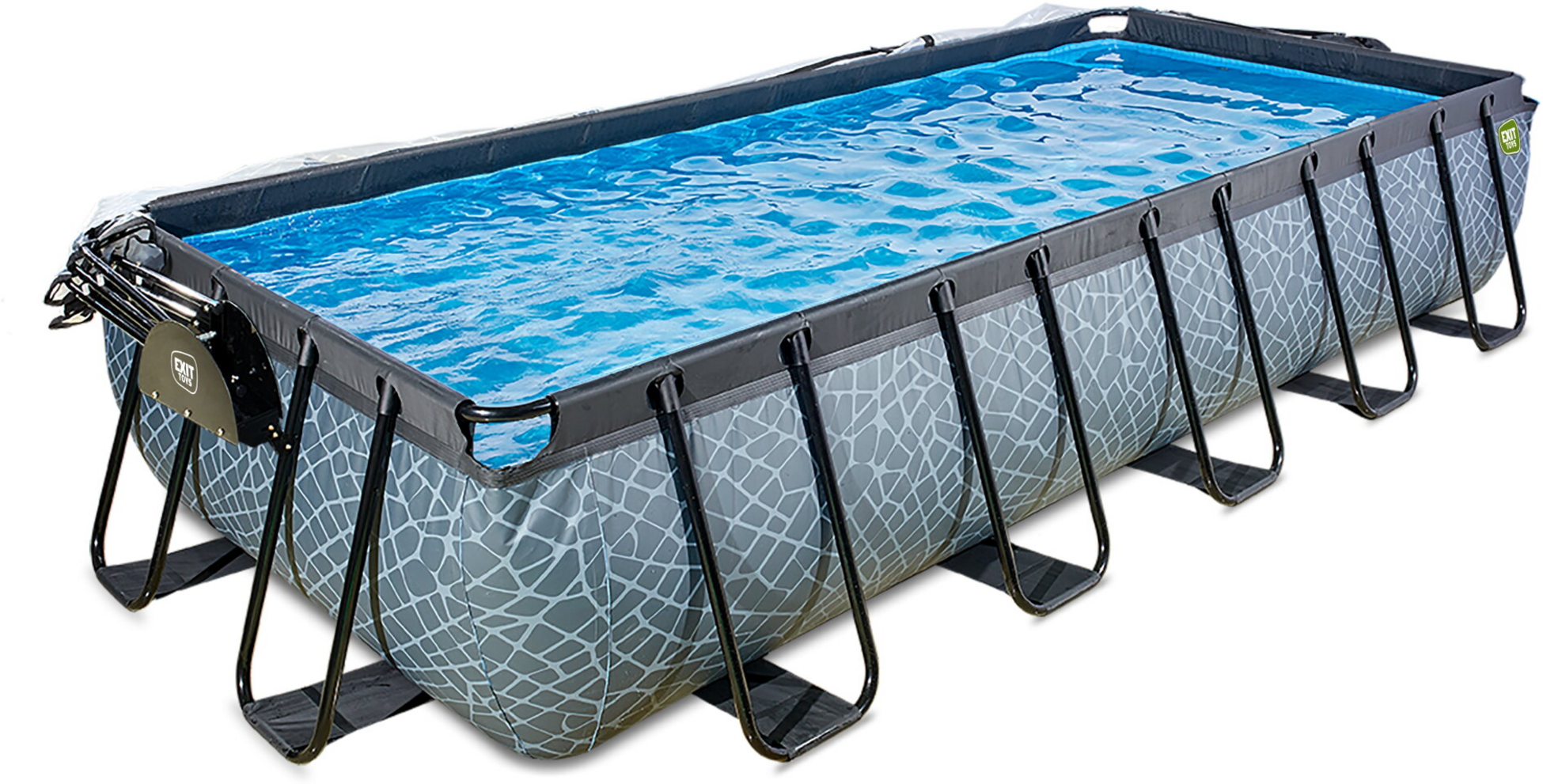 EXIT, Stone Pool 540x250x100cm Med Sandfilterpump Och Tak Och V&auml;rmepump - Gr&aring;