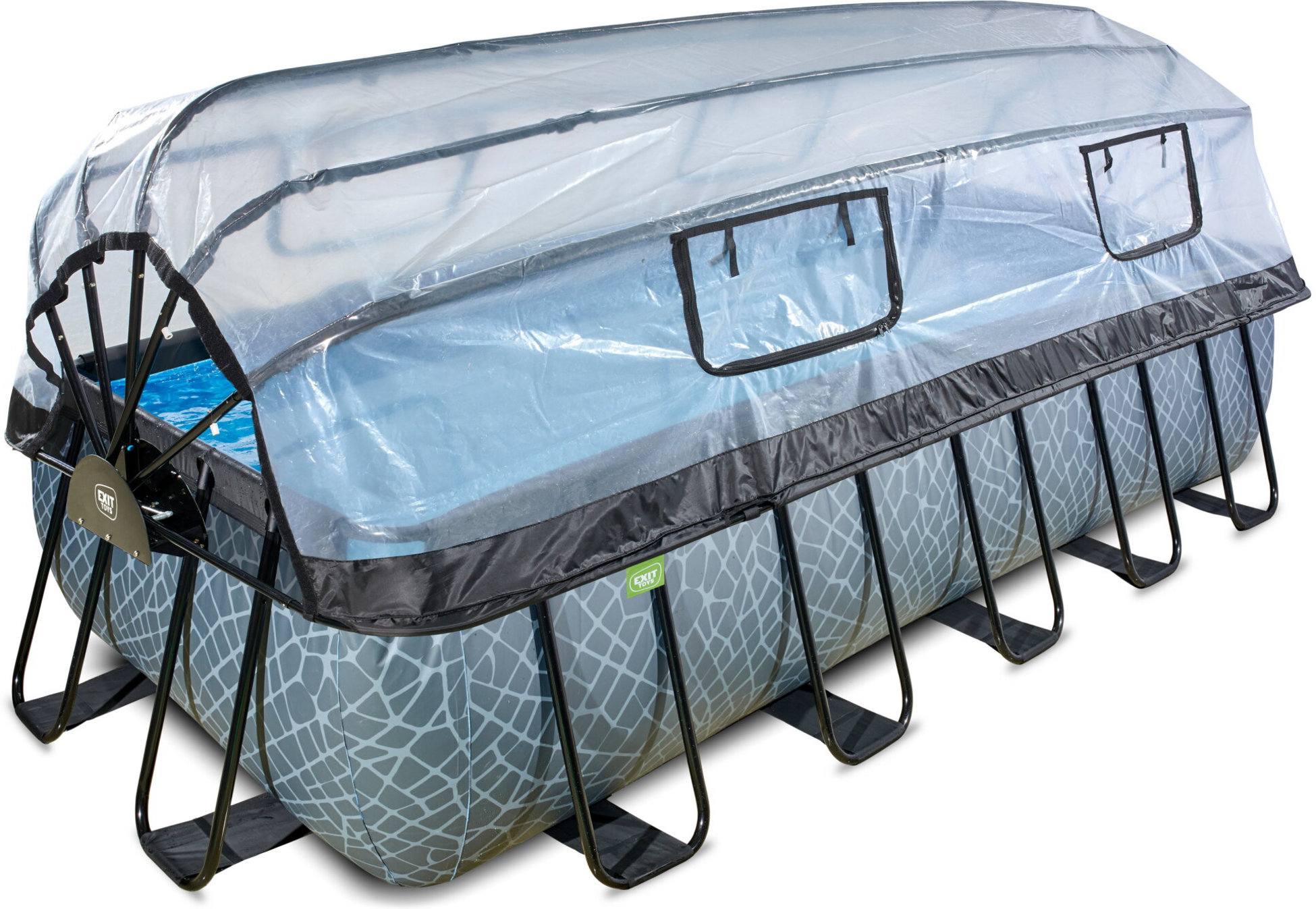 EXIT, Stone Pool 540x250x122cm Med Sandfilterpump Och Tak - Gr&aring;