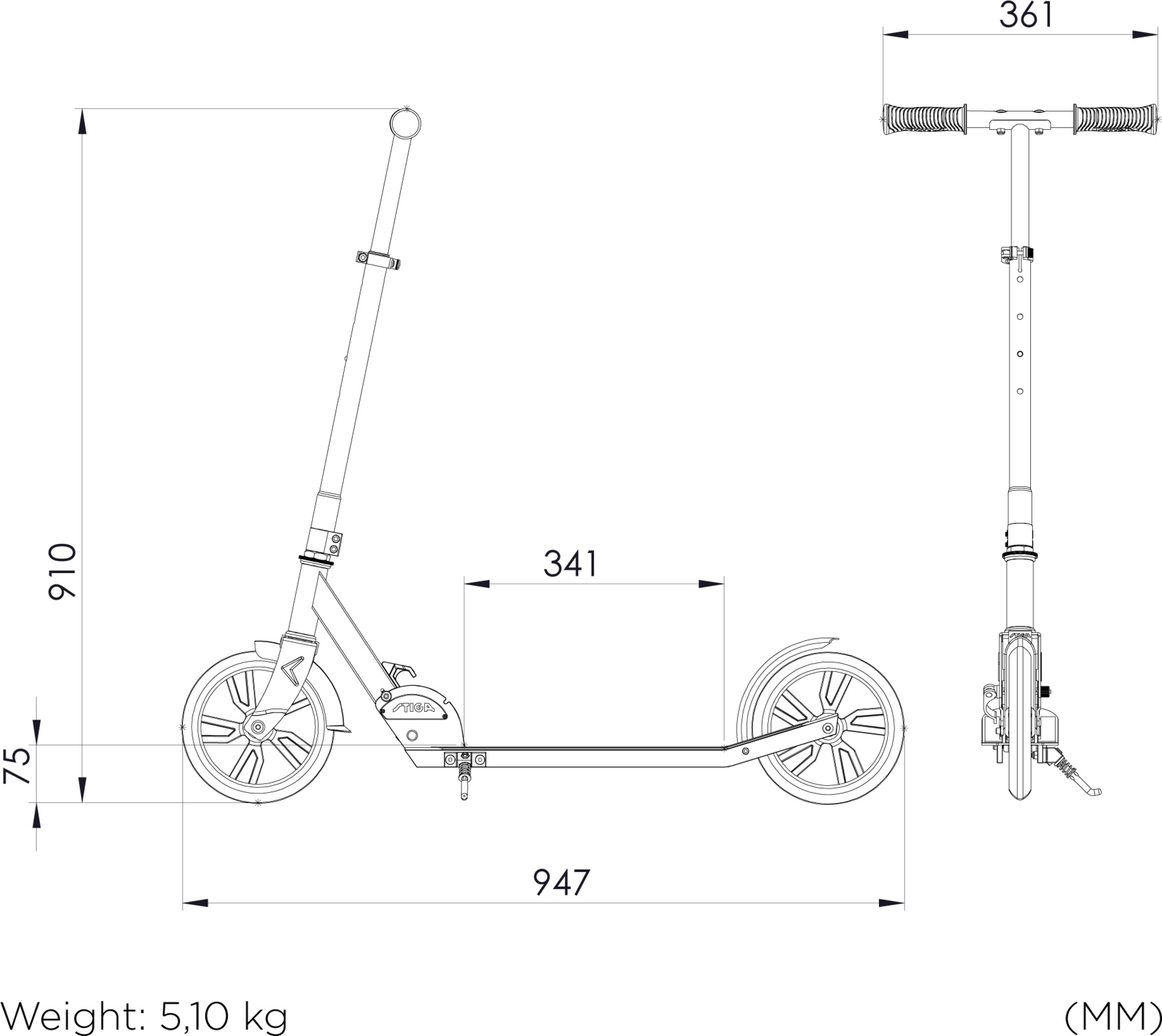 STIGA, Str Kick Scooter Route 200-s Black/lime
