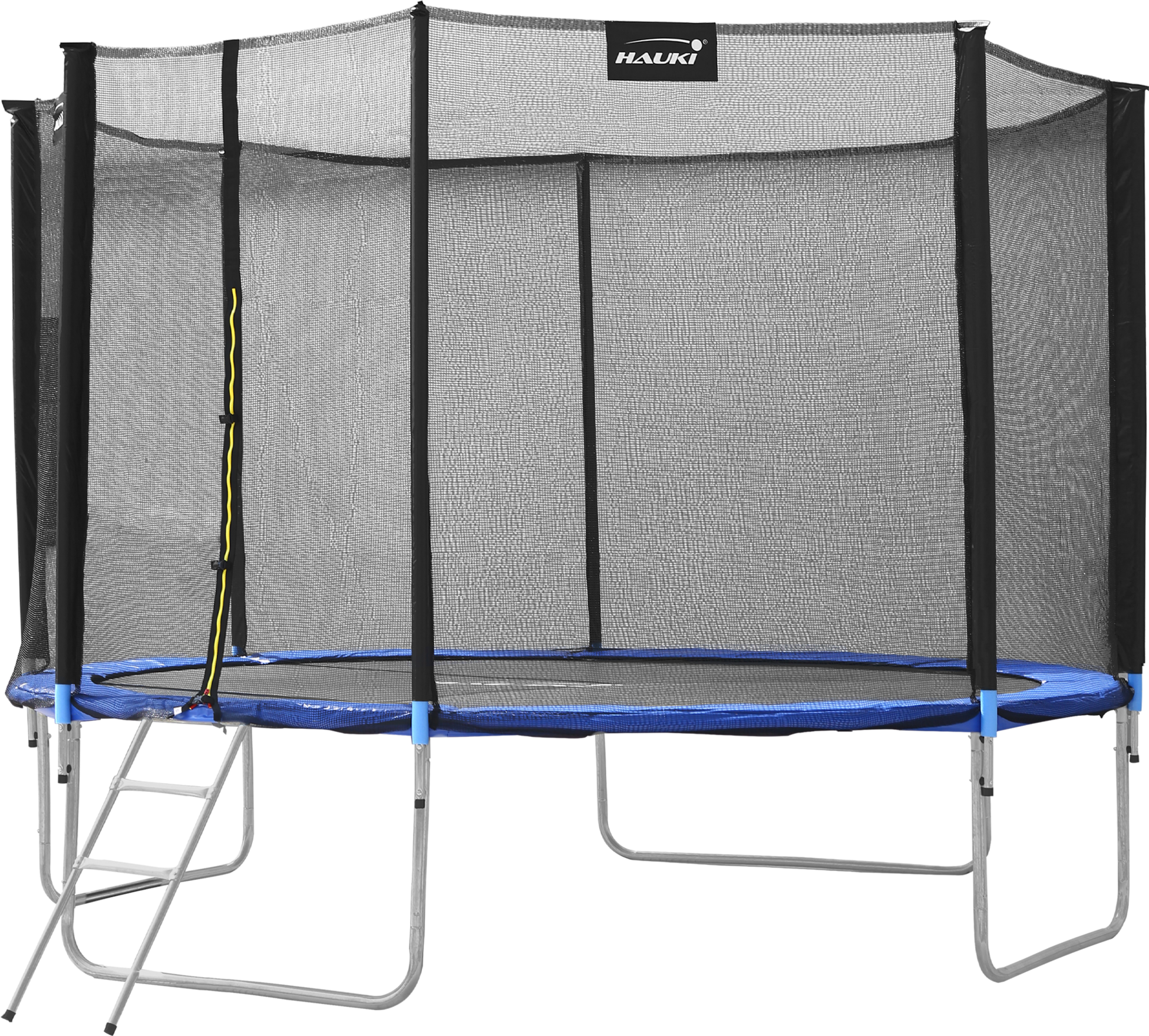 HAUKI, Studsmatta Ø427 Cm Med Skyddsnät, Stege Och Vadderade Stolpar Blå Upp Till 150 Kg Hauki