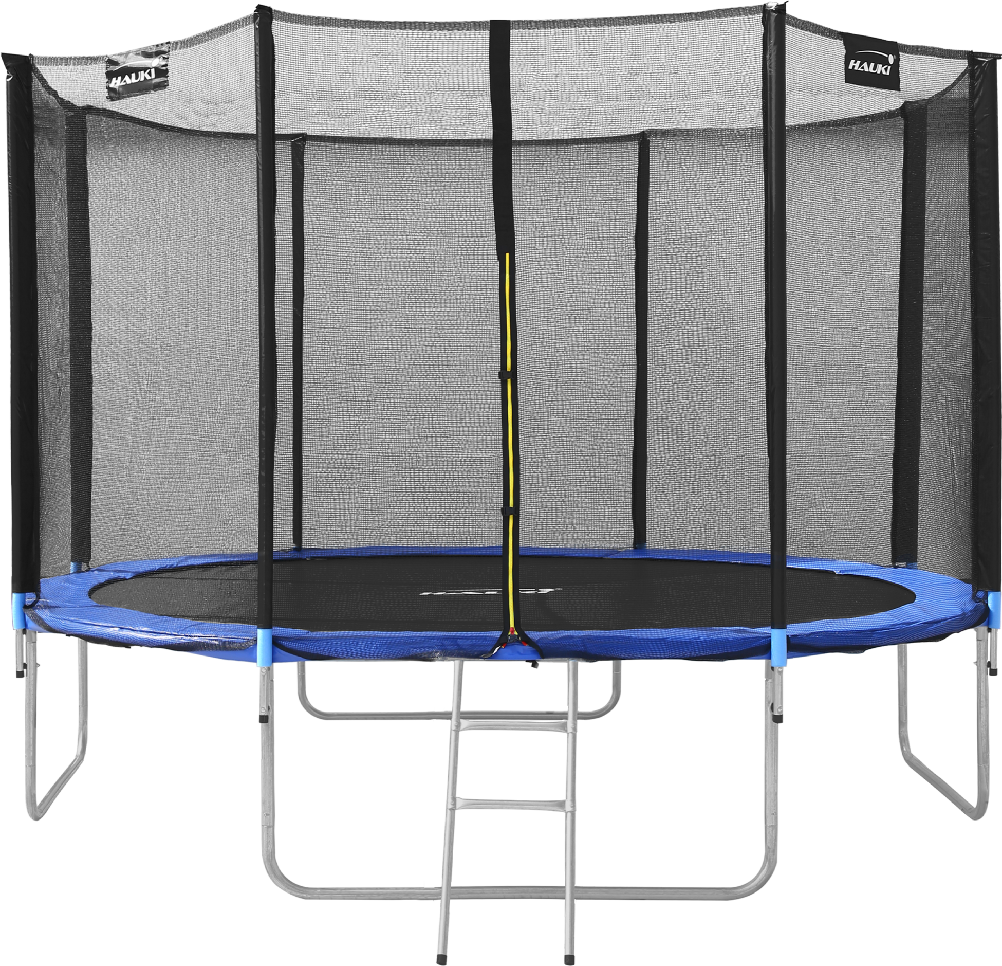 HAUKI, Studsmatta Ø427 Cm Med Skyddsnät, Stege Och Vadderade Stolpar Blå Upp Till 150 Kg Hauki