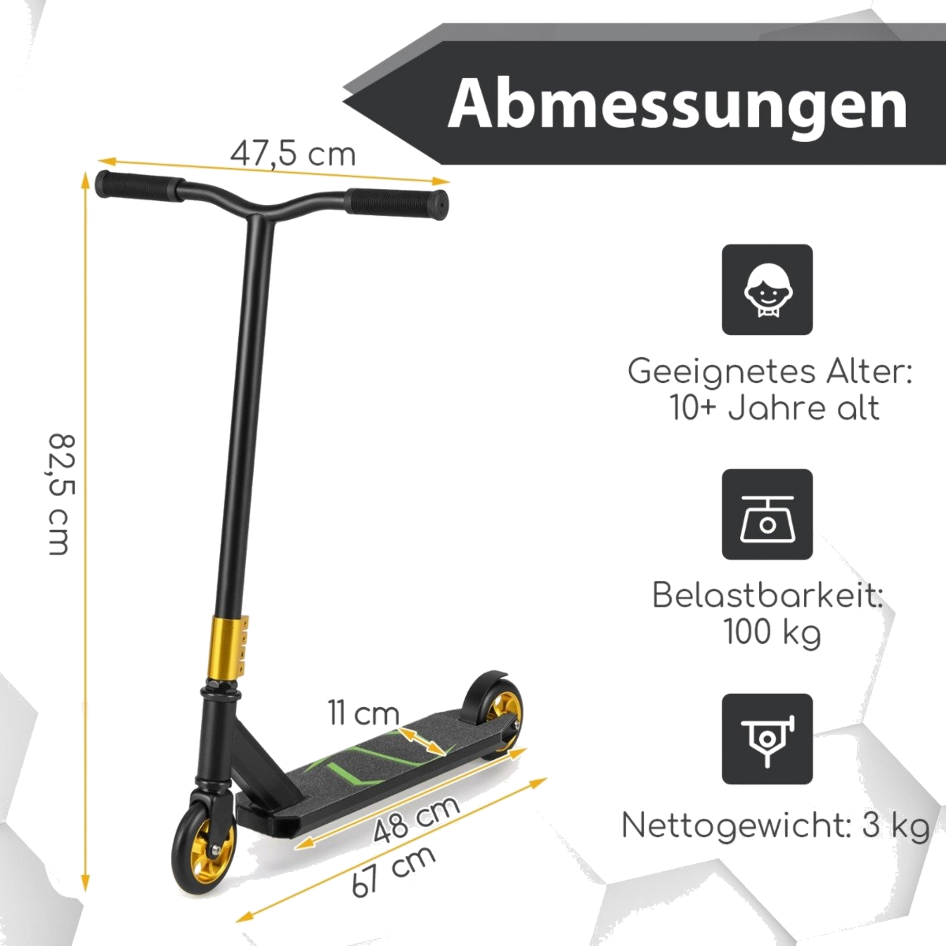 NORTHIX, Stunt Scooter With 360 Steering  Pu Wheels  Aluminum Deck Stunt Scooter Fun Scooter Black