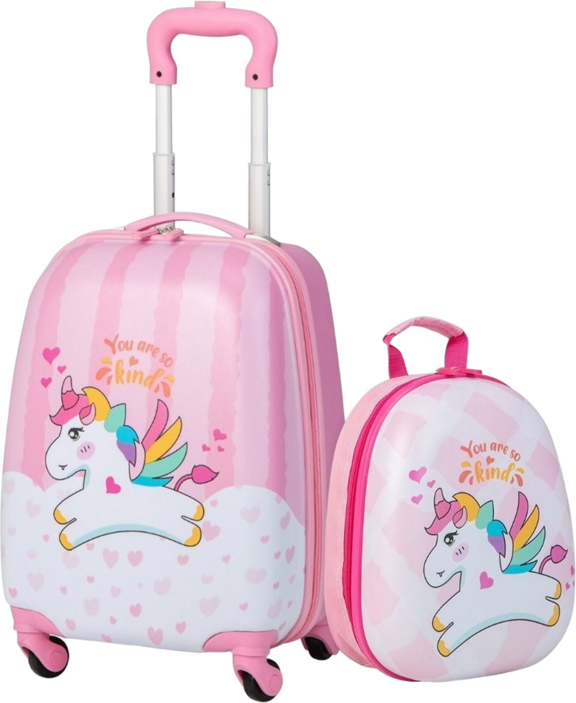 B2X, Suitcase Set 2 Pieces Unicorn 16'' Children's Suitcase + 12'' Backpack Pink
