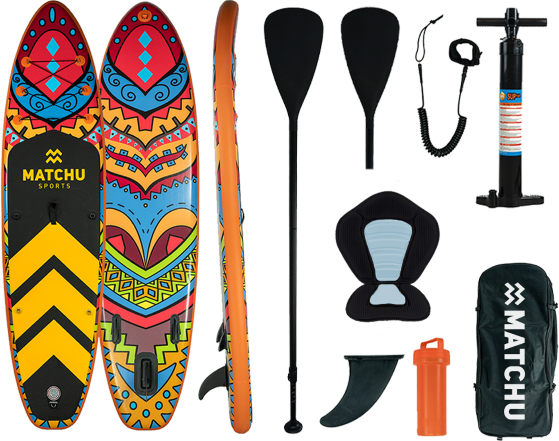 MATCHU SPORTS, Sup Br&auml;da Deluxe 320x81x15cm - Uppbl&aring;sbar upp till 150kg - Stand Up Paddle Board med Kajaks&auml;te