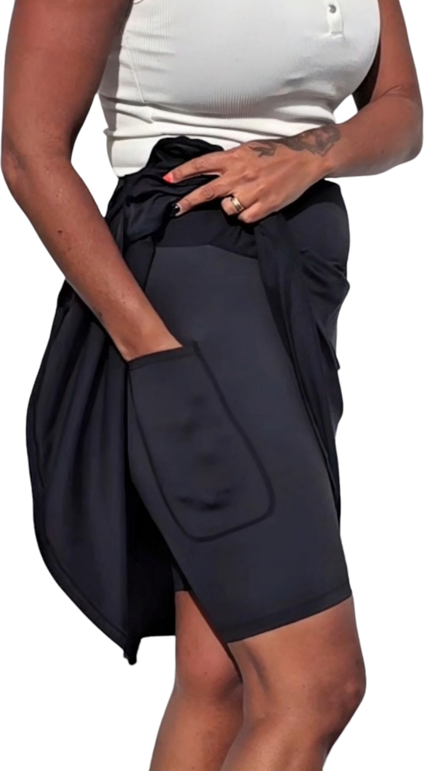 SHE DID, Svart L&aring;ng Byxkjol Med Fickor