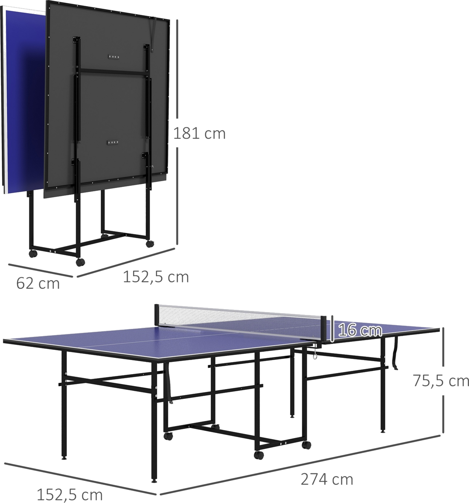 NORTHIX, Table Tennis Table, Folding Table Tennis Table In Quarters With Wheels, Table Tennis Game Set With 2