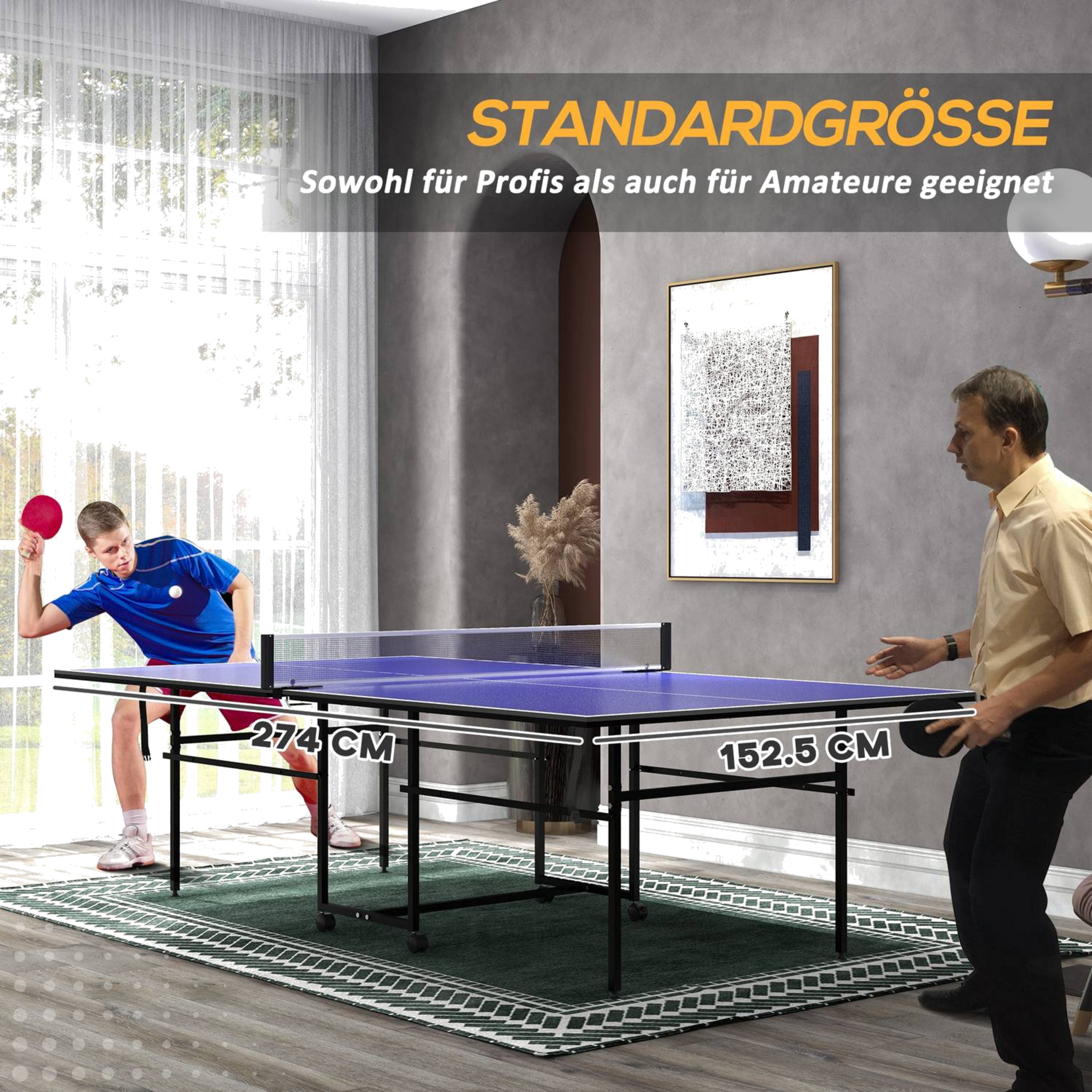 NORTHIX, Table Tennis Table, Folding Table Tennis Table In Quarters With Wheels, Table Tennis Game Set With 2