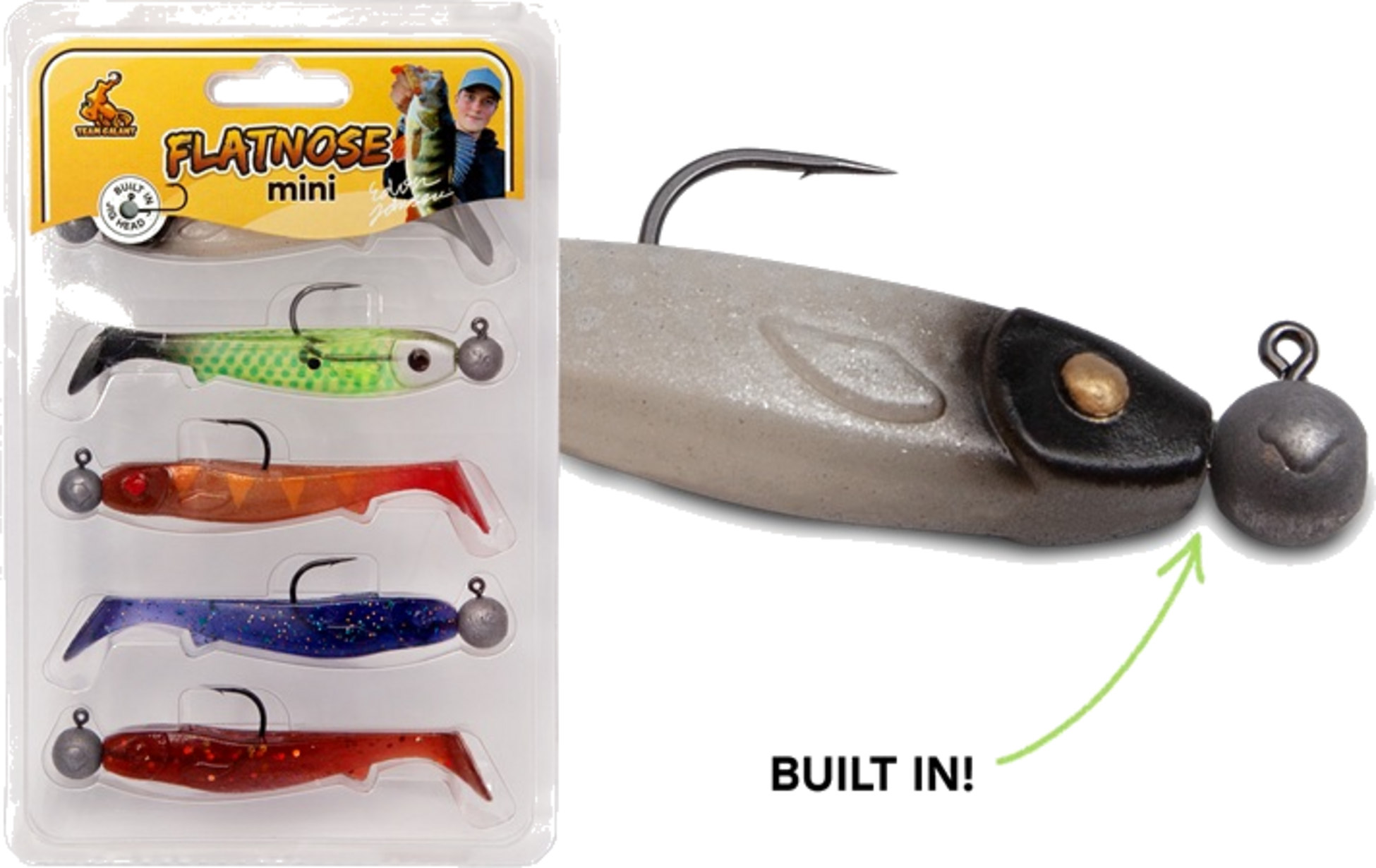 EJ LURES, Team Galant Flatnose Mini 9cm With Jig Head Clear Water 5-pack