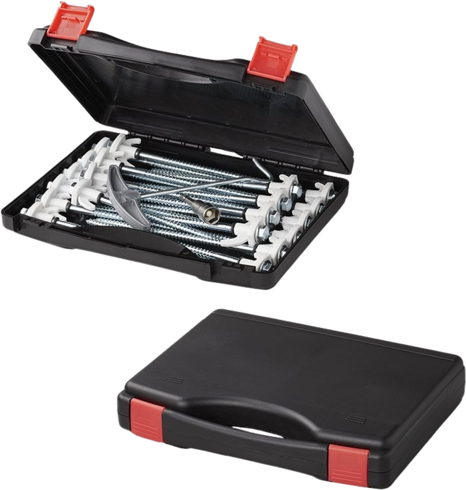 B2X, Tent Peg 20 Cm Metal Screwable With Plastic Hook + Adapter - Set Of 20 Pcs. In Case