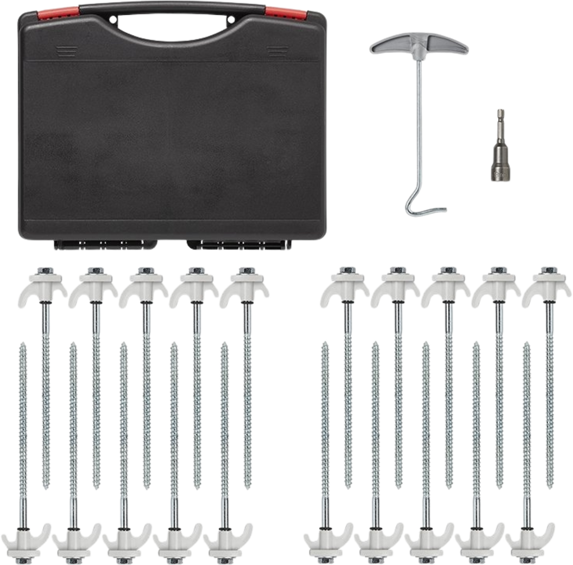 B2X, Tent Peg 20 Cm Metal Screwable With Plastic Hook + Adapter - Set Of 20 Pcs. In Case