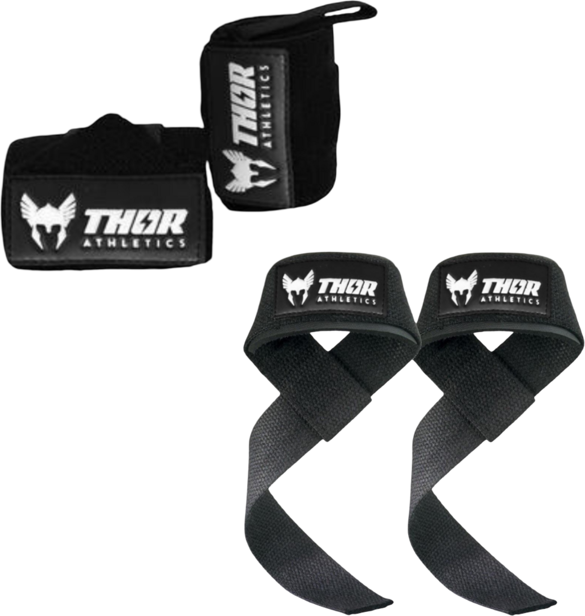 THOR ATHLETICS, Thor Athletics Lifting Straps Incl. Wrist Wraps 60cm Flexible &ndash; Strength Training Bundle