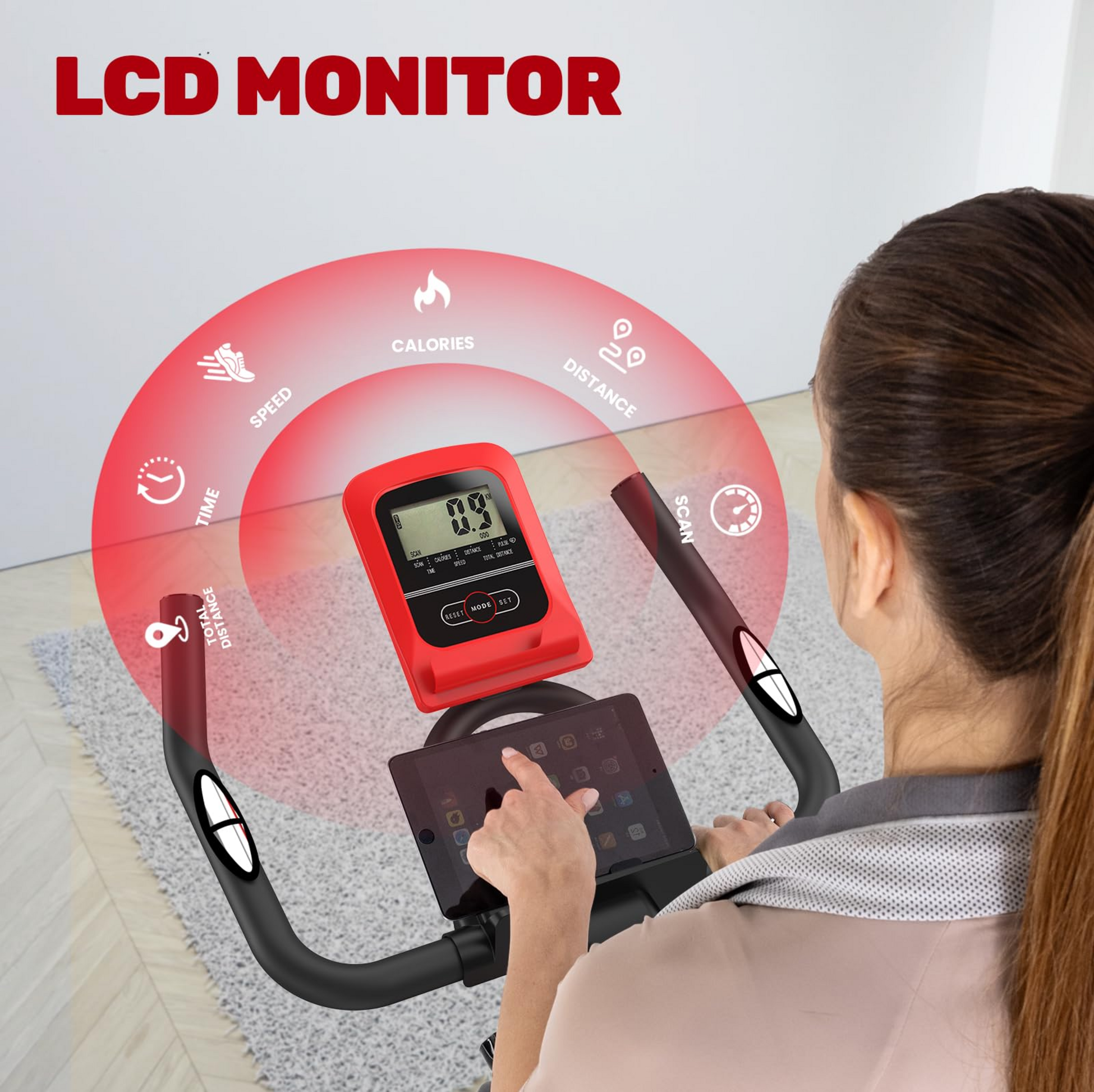 HOMEFITNESSCODE, Träningscykel För Hemmet – Tyst Remdrift, Lcd-skärm, Justerbar Sadel