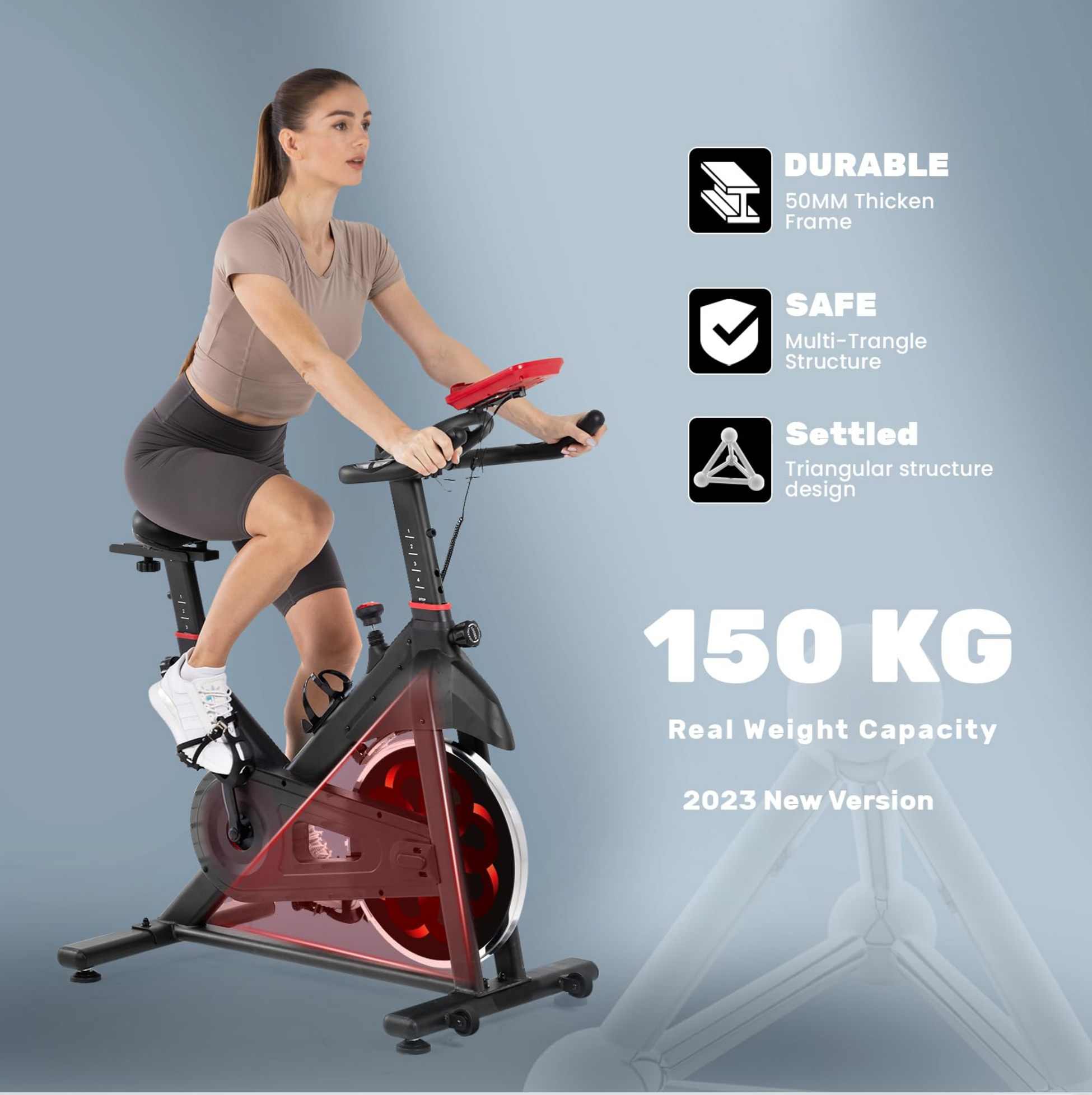 HOMEFITNESSCODE, Träningscykel För Hemmet – Tyst Remdrift, Lcd-skärm, Justerbar Sadel