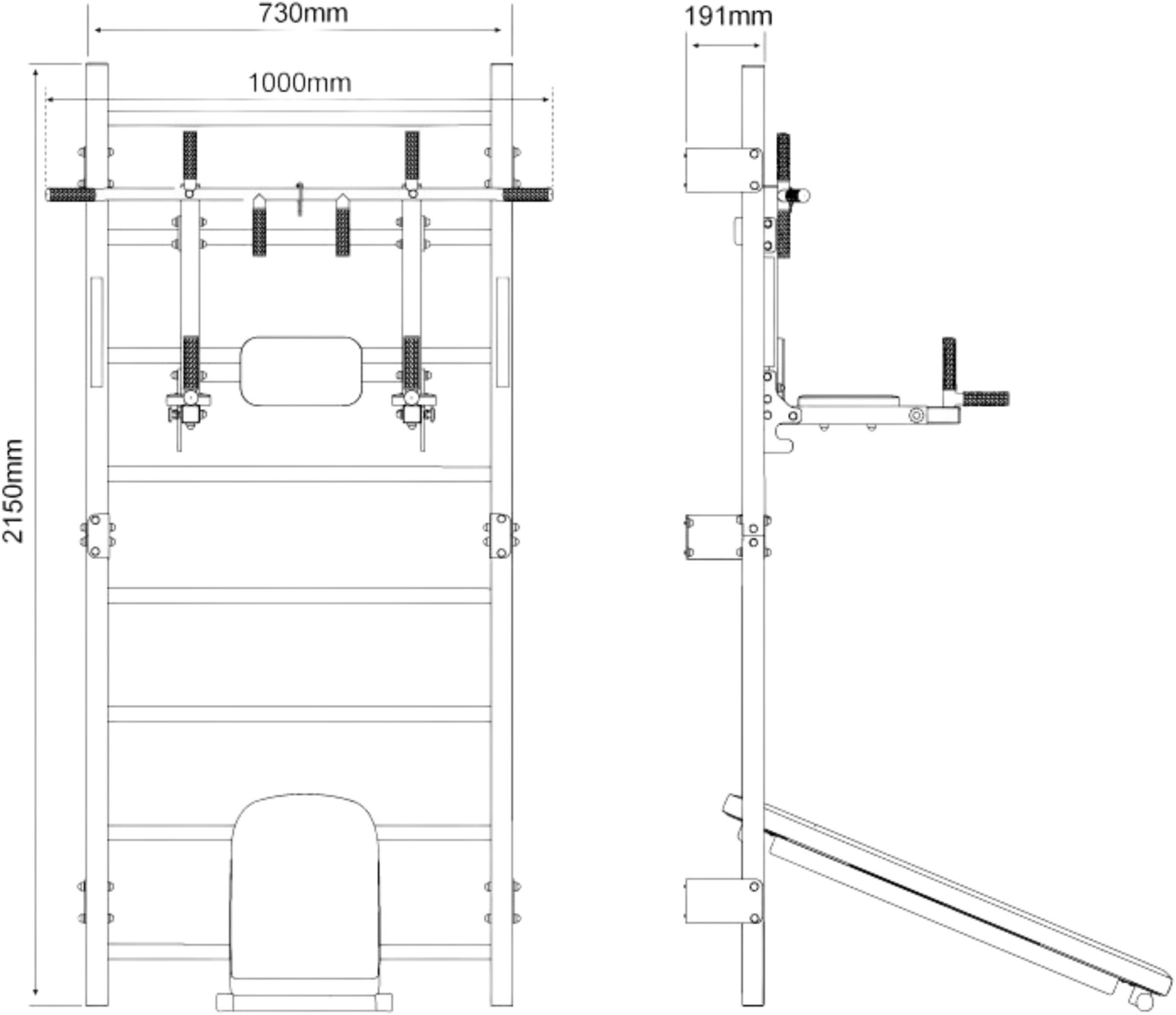K-SPORT, Training Set: Ribbstol Med Dip-station + Pull-up-stång + Bänk