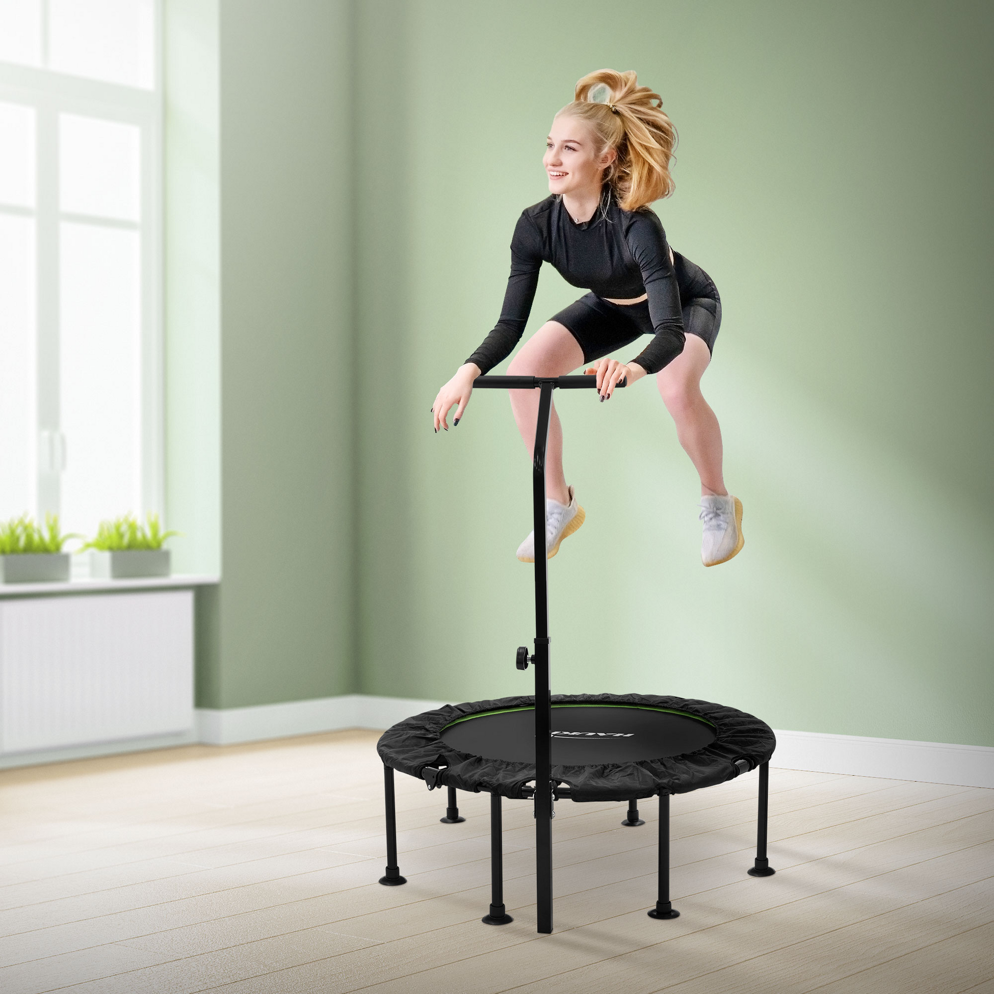 HAUKI, Trampolin &Oslash;102cm Med H&ouml;j- Och S&auml;nkbart Handtag St&aring;lgr&ouml;n Upp Till 150kg Hauki
