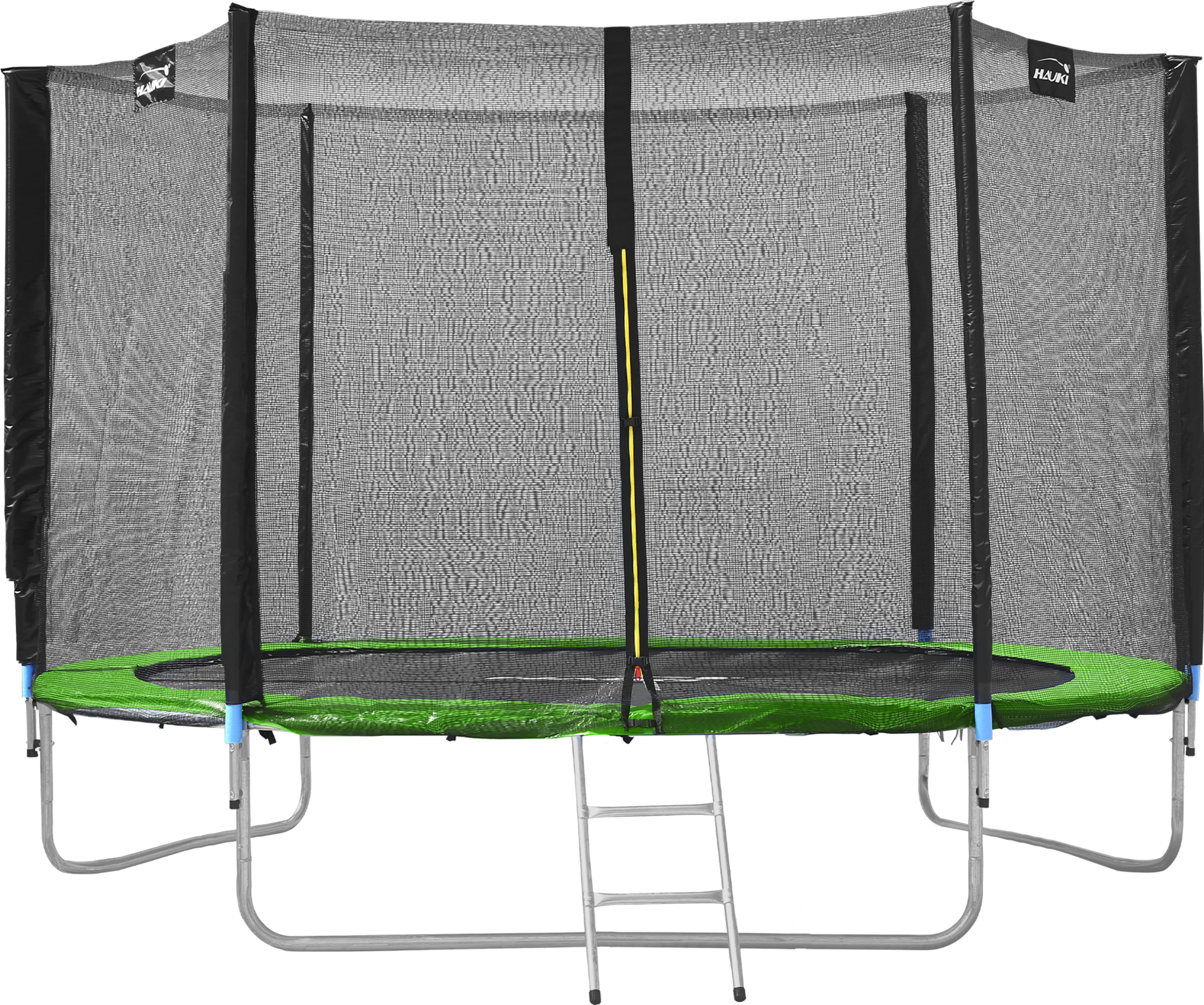 HAUKI, Trampolin &Oslash;305 Cm Med Skyddsn&auml;t, Stege Och Vadderade Stolpar Gr&ouml;n Upp Till 150 Kg Hauki