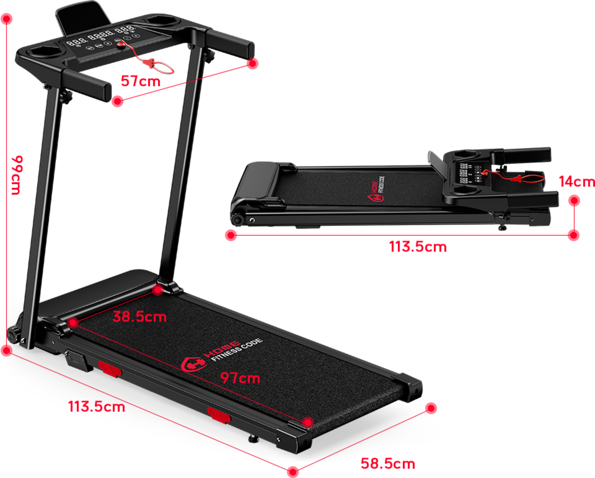 HOMEFITNESSCODE, Treadmill Q5 With 5% Manual Incline, Brushless Motor, Speed ​​1-12km/h(with Mat)