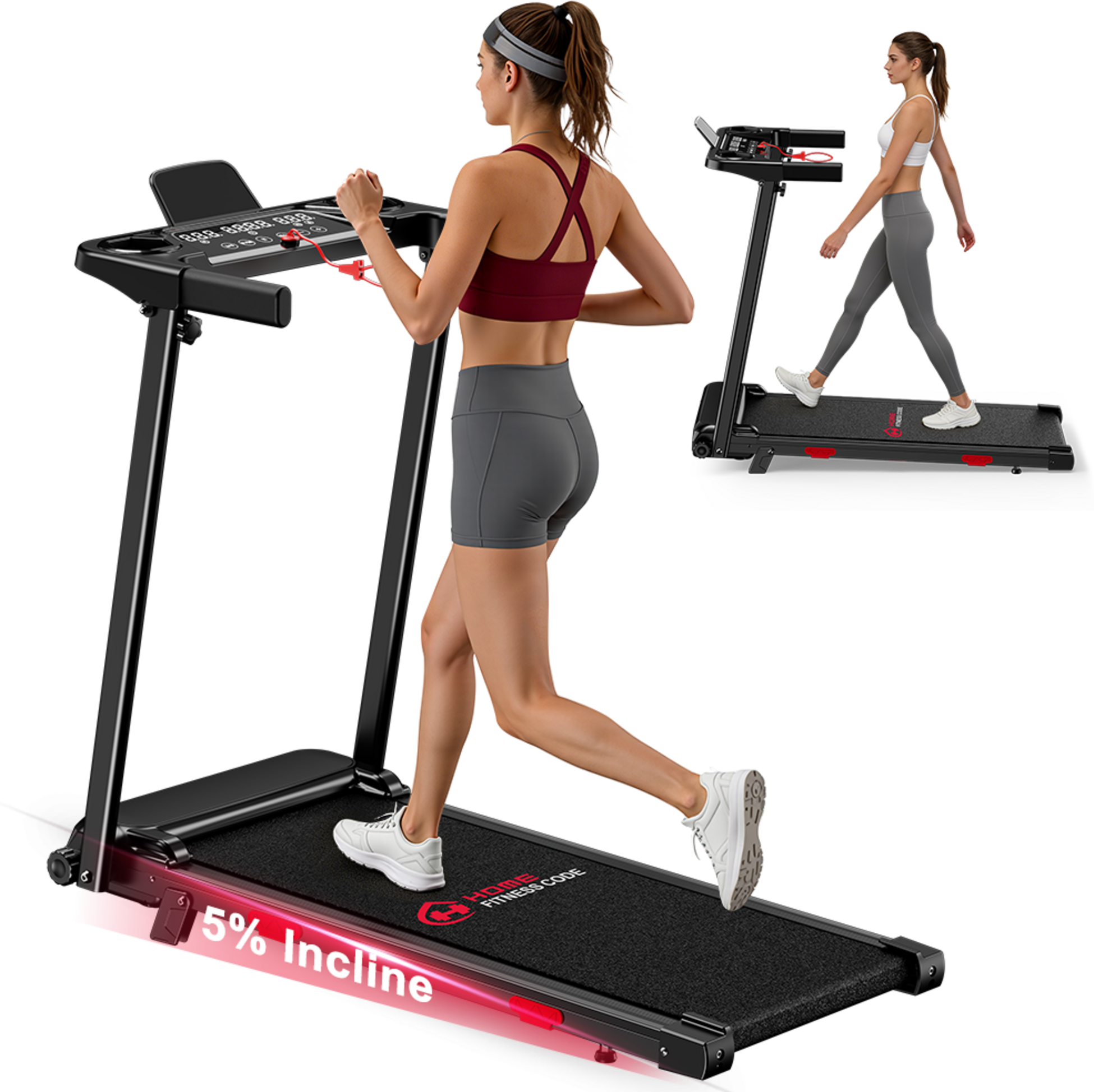 HOMEFITNESSCODE, Treadmill Q5 With 5% Manual Incline, Brushless Motor, Speed ​​1-12km/h