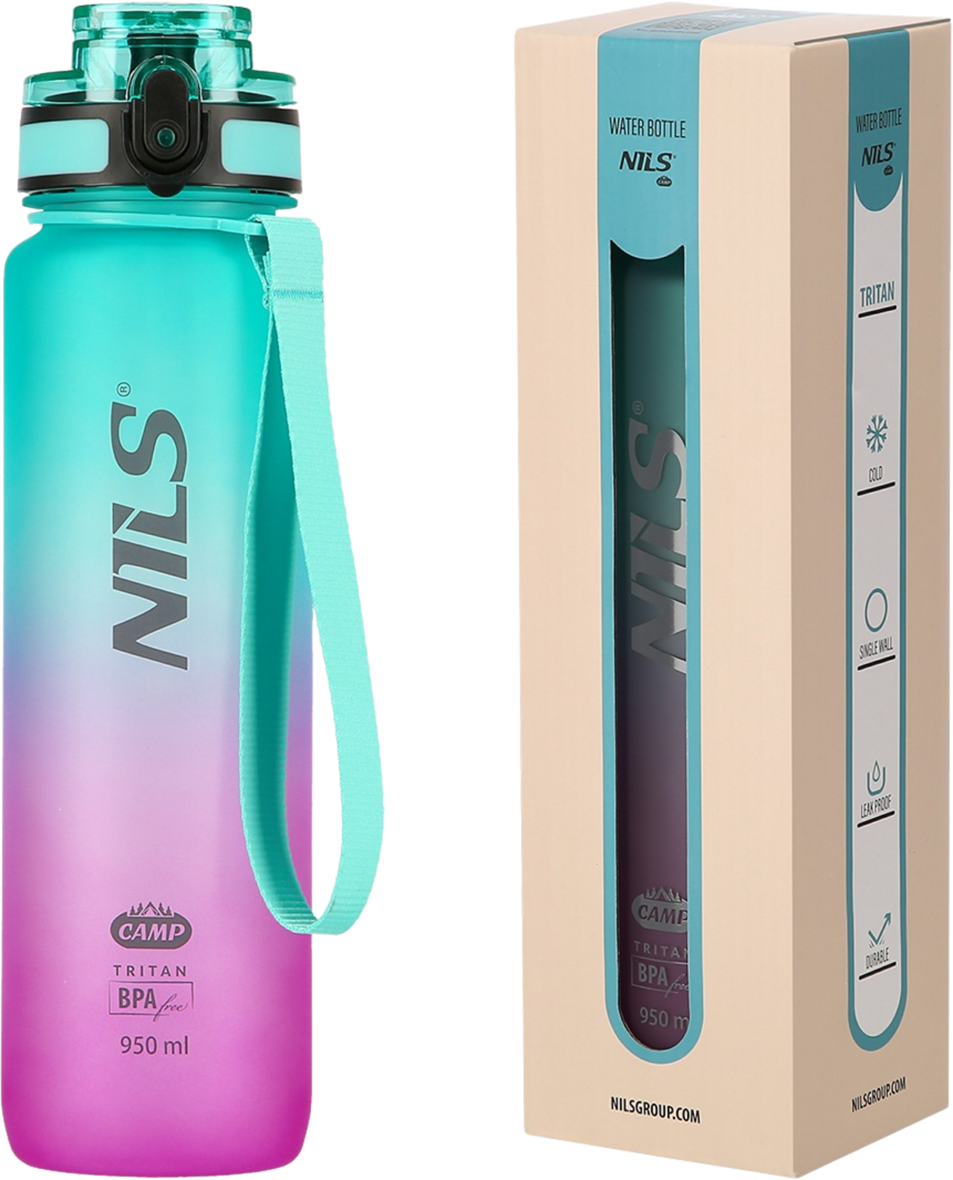 NORTHIX, Tritan Water Bottle, Green-pink, Leak-proof, 950 Ml