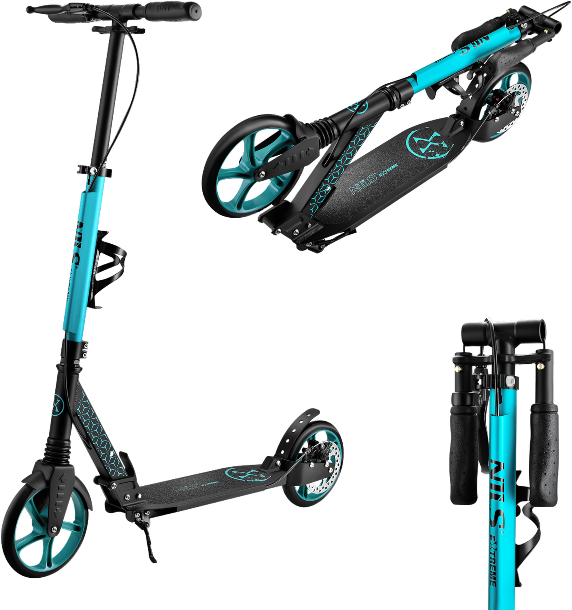 NORTHIX, Turquoise Kick Scooter, Adjustable Height, Foldable Design