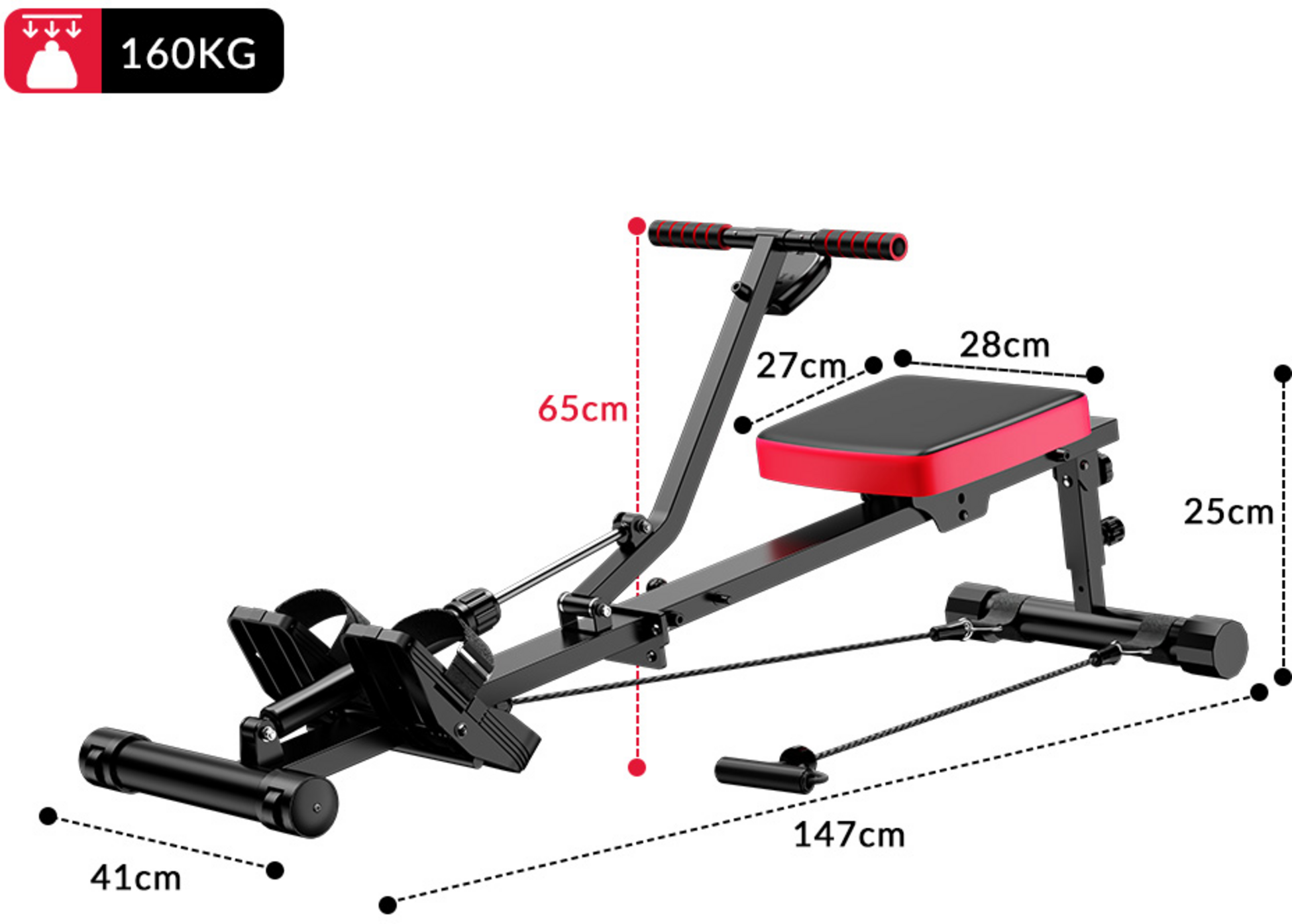 HOMEFITNESSCODE, Tyst Magnetroddmaskin &ndash; 16 Motst&aring;ndsniv&aring;er, Hopf&auml;llbar, 160 kg Max