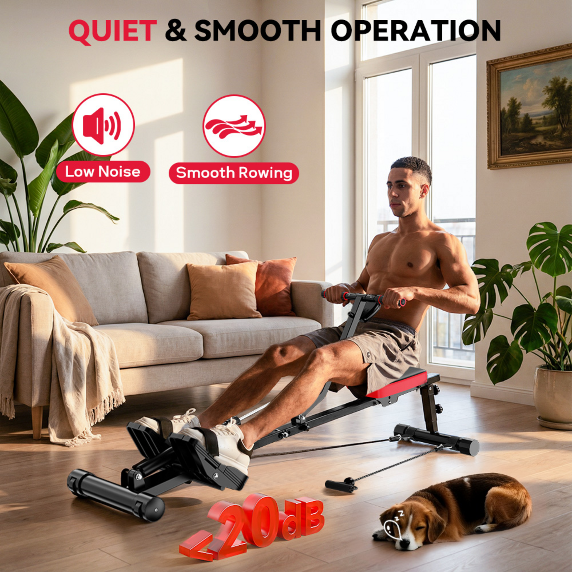 HOMEFITNESSCODE, Tyst Magnetroddmaskin &ndash; 16 Motst&aring;ndsniv&aring;er, Hopf&auml;llbar, 160 kg Max