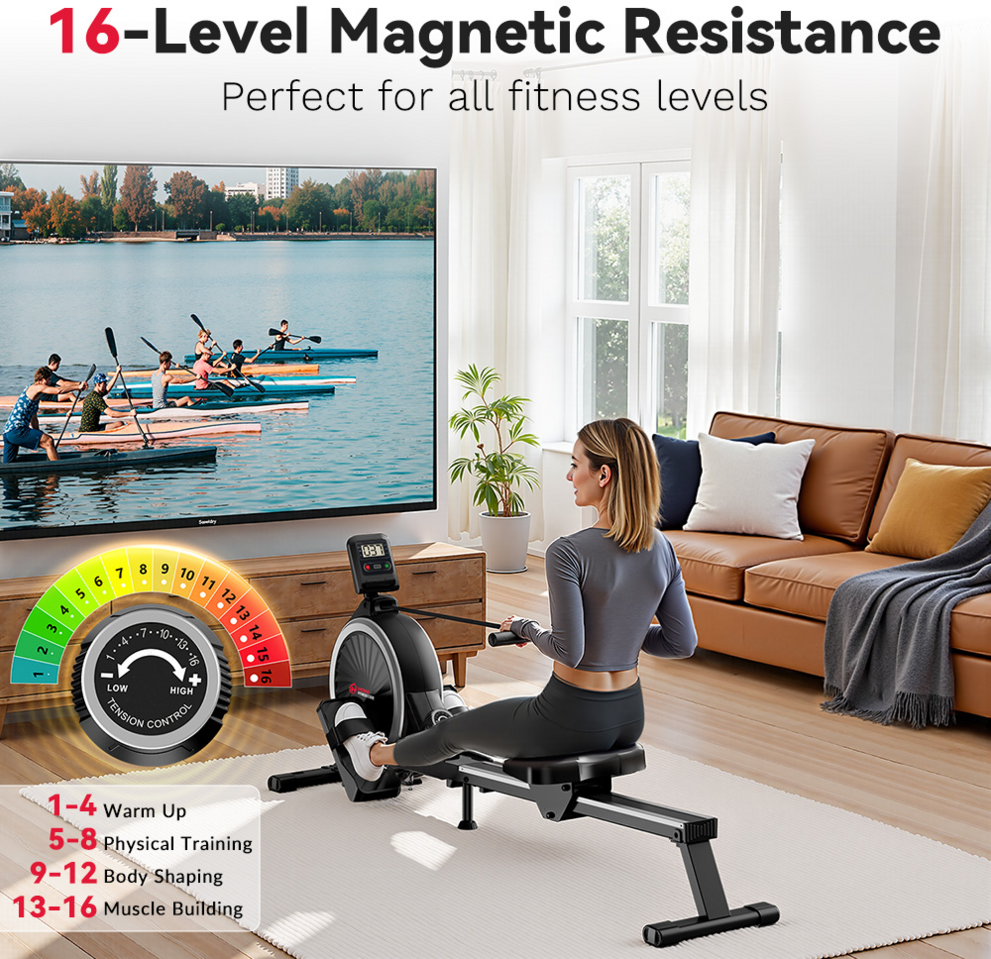 HOMEFITNESSCODE, Tyst Magnetroddmaskin 16 Nivåer – Perfekt För Hemmet