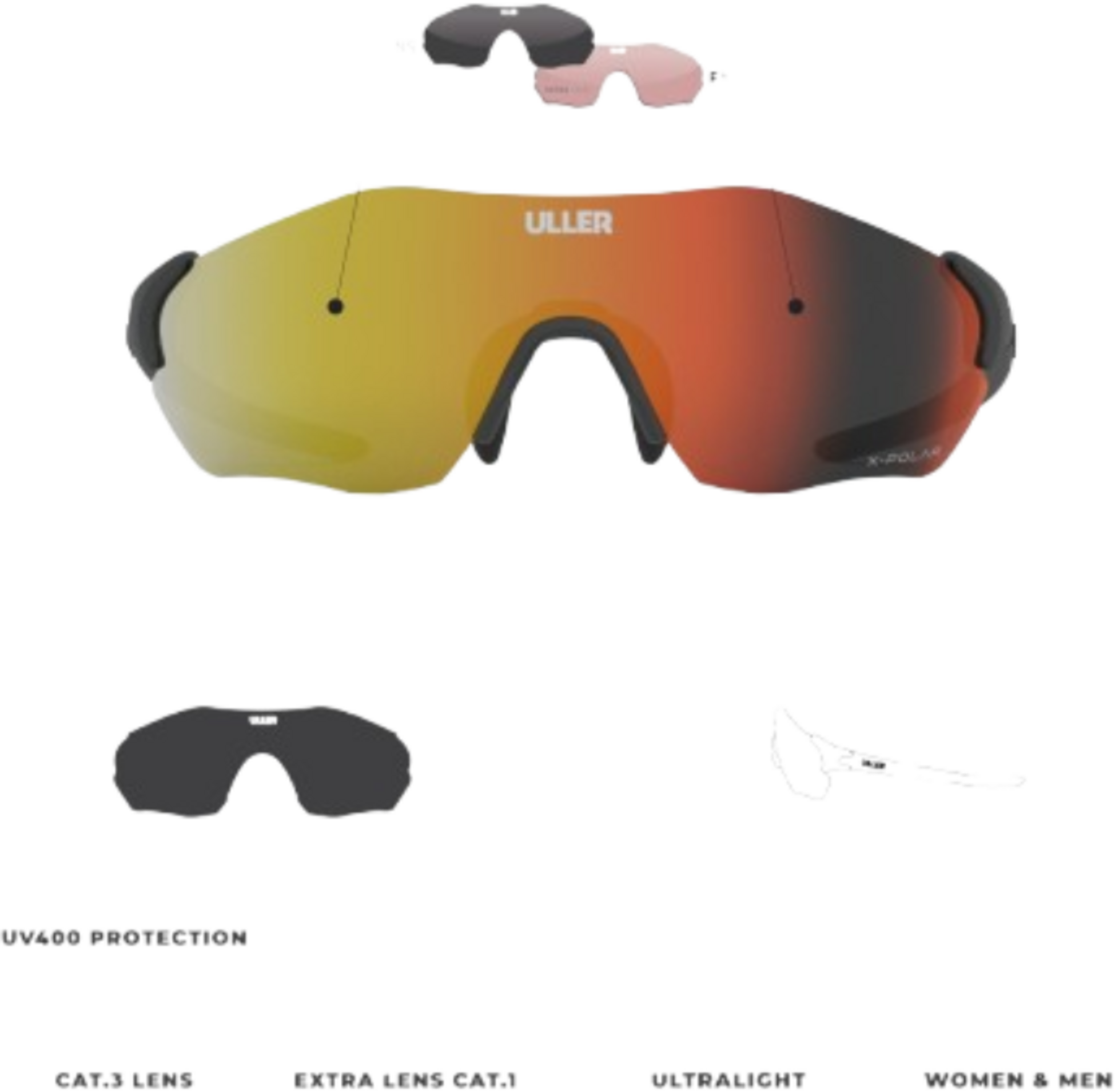 ULLER, Uller&reg; Unisex Running Sports Sunglasses With Uv400 Interchangeable Lenses