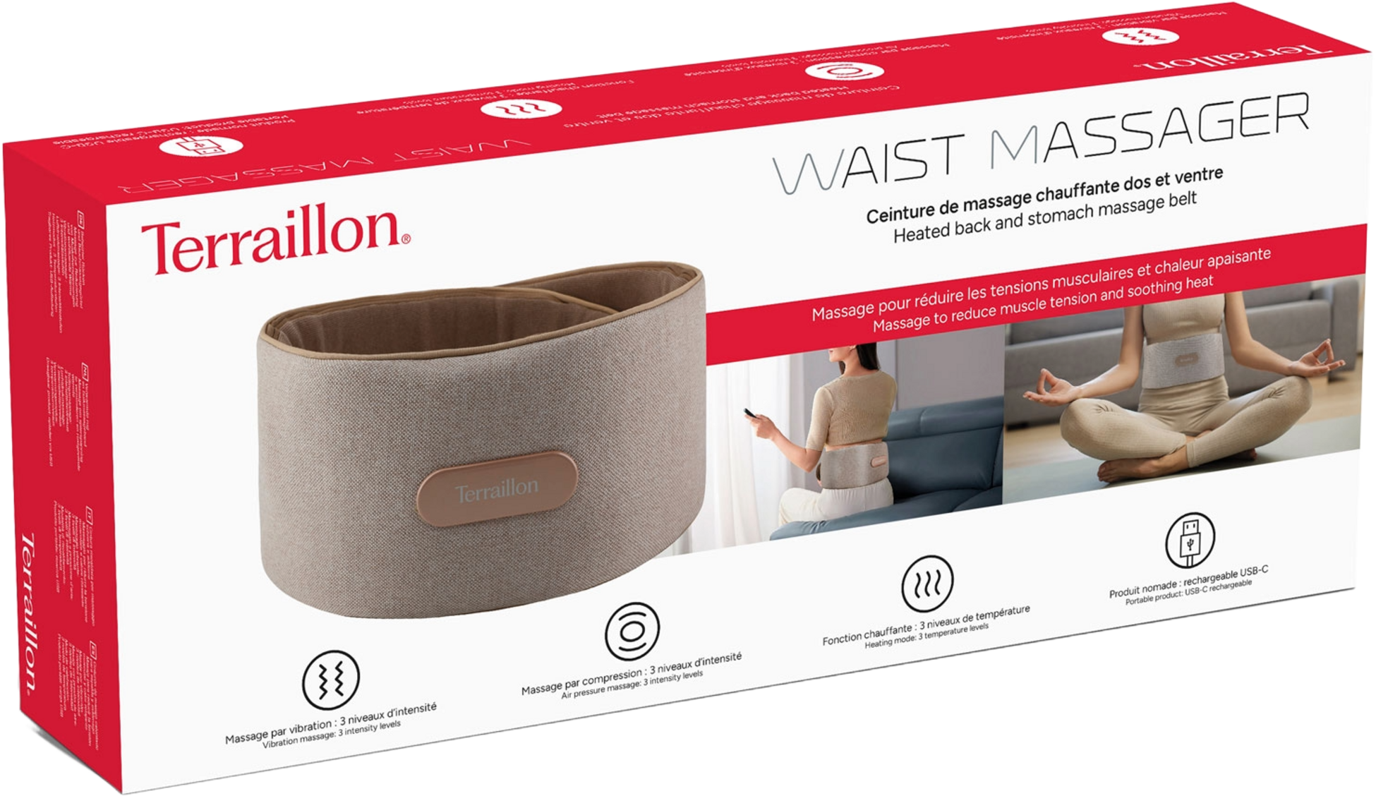 TERRAILLON, Värmebälte Med 2 Massagelägen