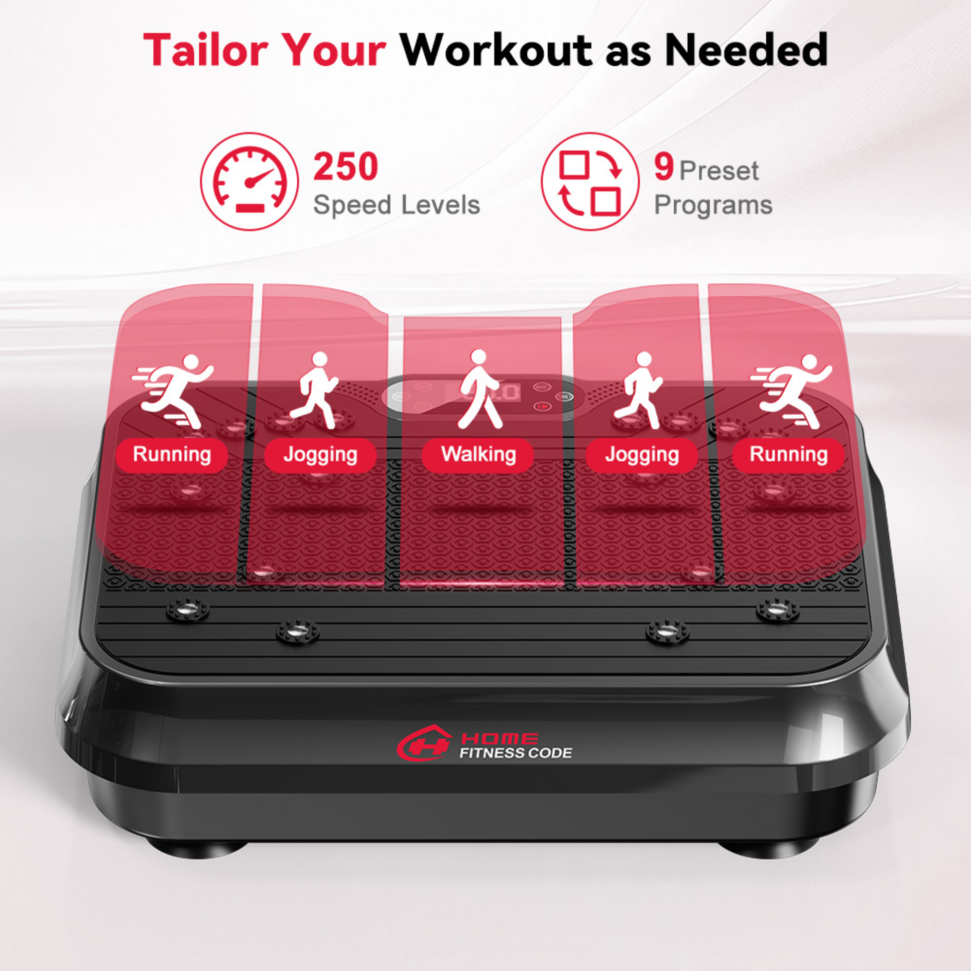 HOMEFITNESSCODE, Vibrationsplatta F1 med 250 niv&aring;er &ndash; Kompakt helkroppstr&auml;ning hemma