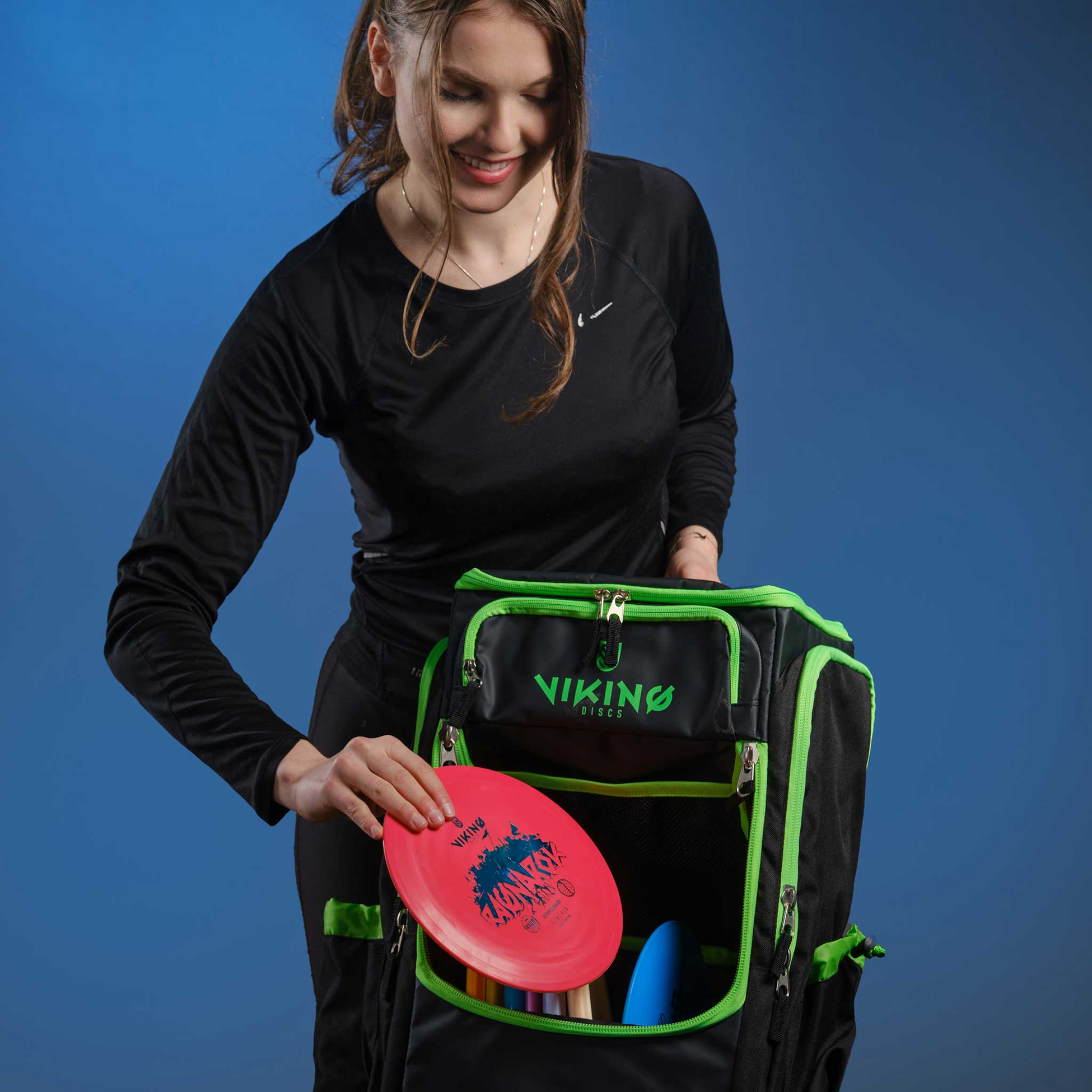 VIKING DISCS, Viking Discs Tour Bag Disc Golf Backpack - Black/lime