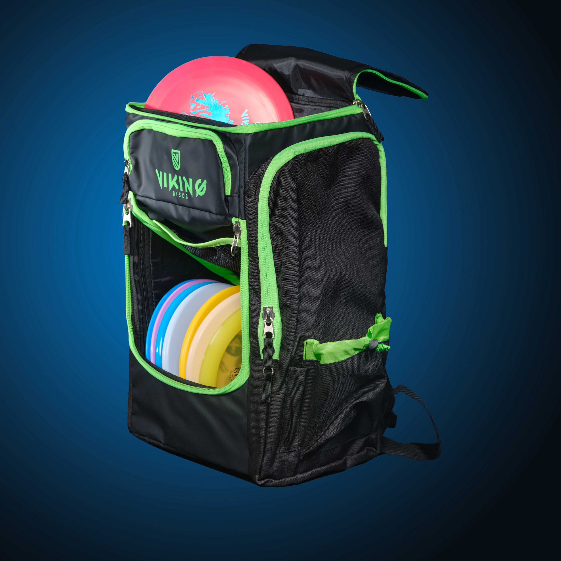 VIKING DISCS, Viking Discs Tour Bag Disc Golf Backpack - Black/lime