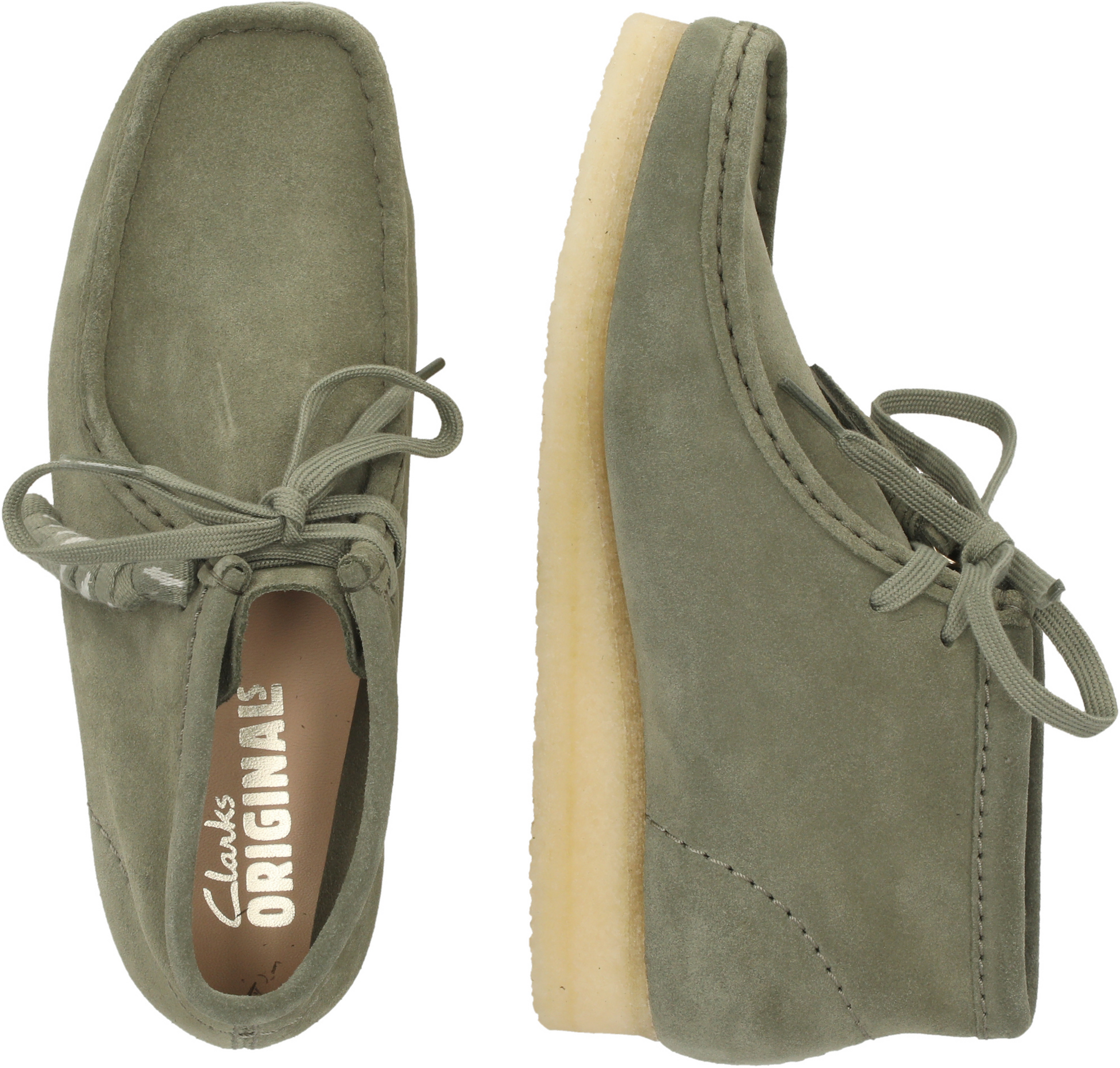 CLARKS ORIGINALS, Wallabee Boot. Khaki/green Sde