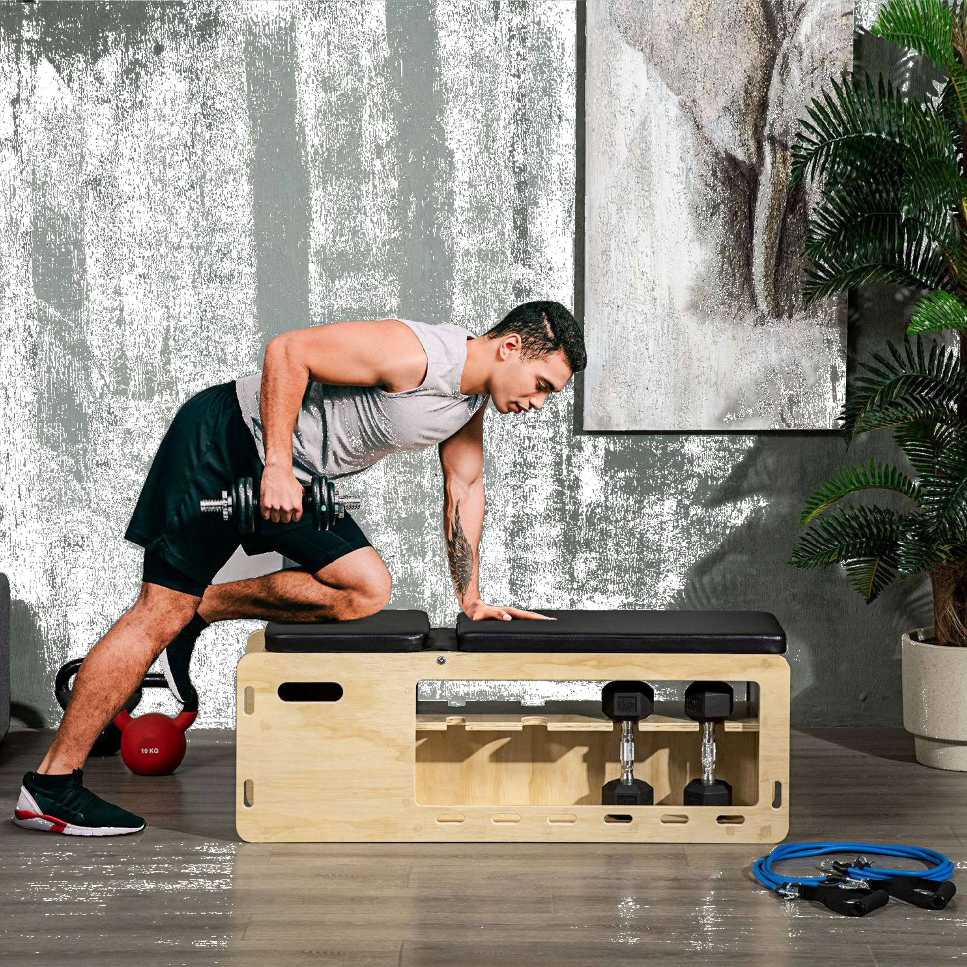 NORTHIX, Weight Bench, Training Bench With Storage Box And Resistance Bands, Adjustable Fitness Bench For Wei