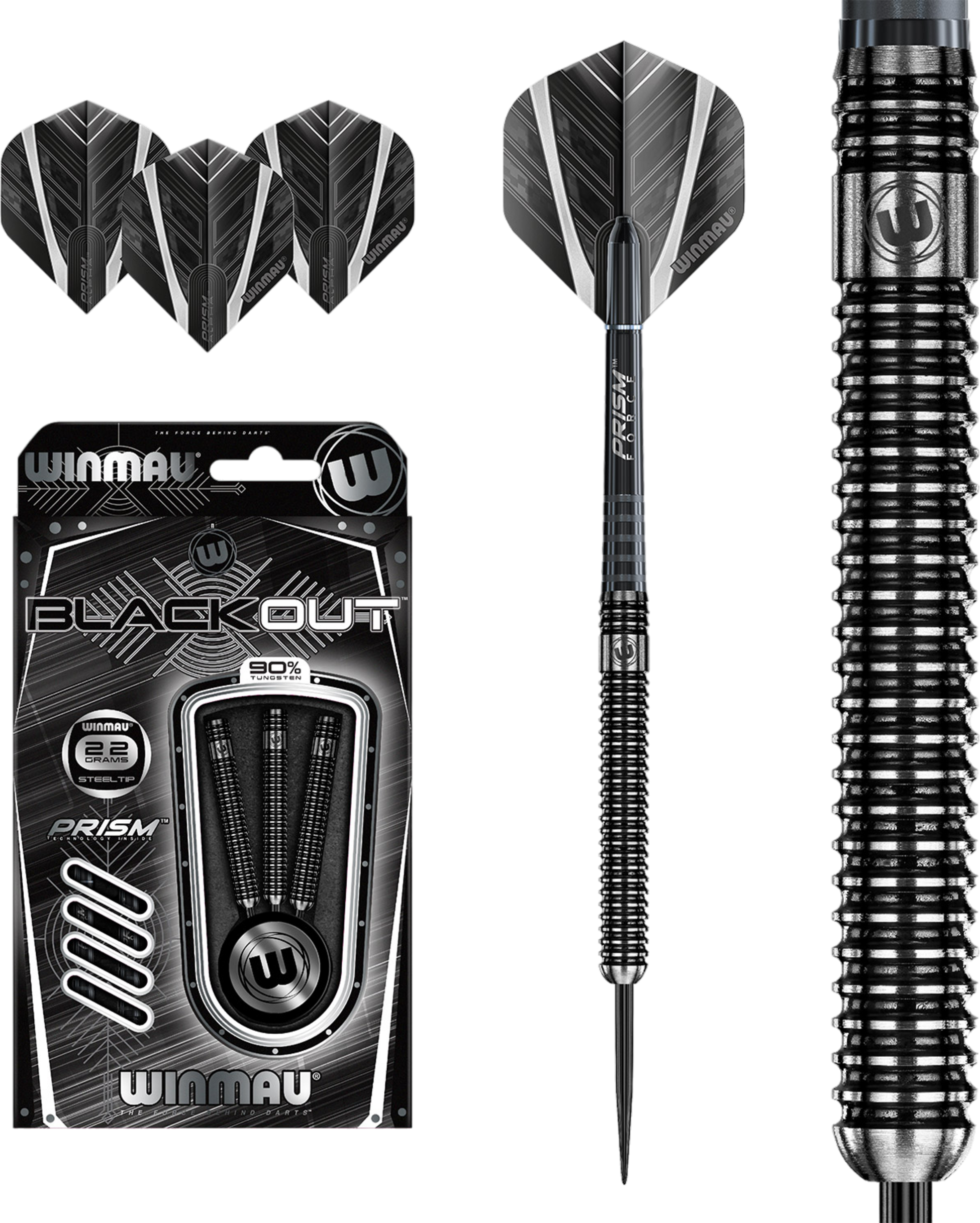 WINMAU, Winmau Blackout Steel Tip Darts 22gr