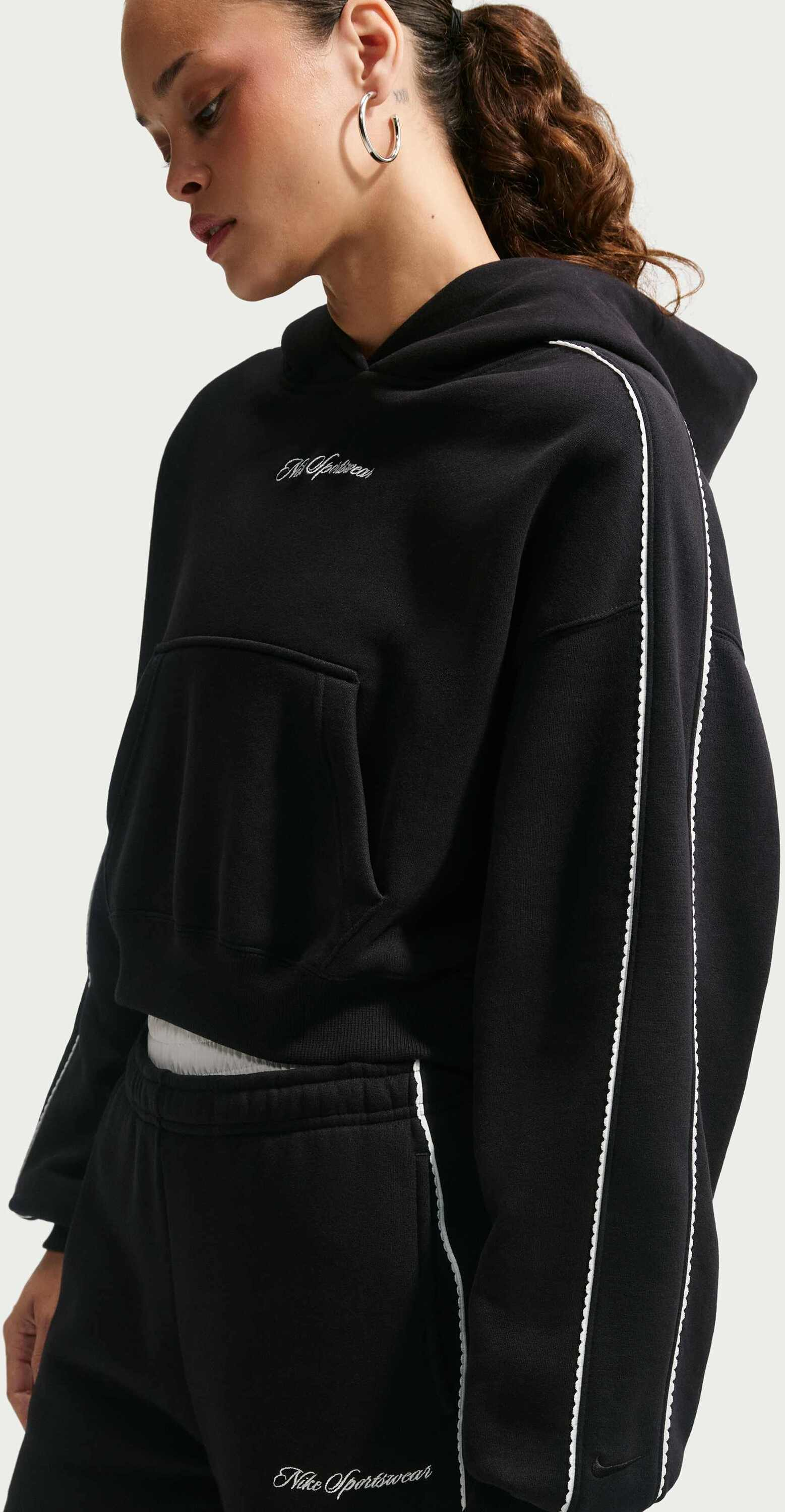 NIKE, Women's Cropped Pullover Hoodie Studio Fleece Medium Weight 'graphic Pack'