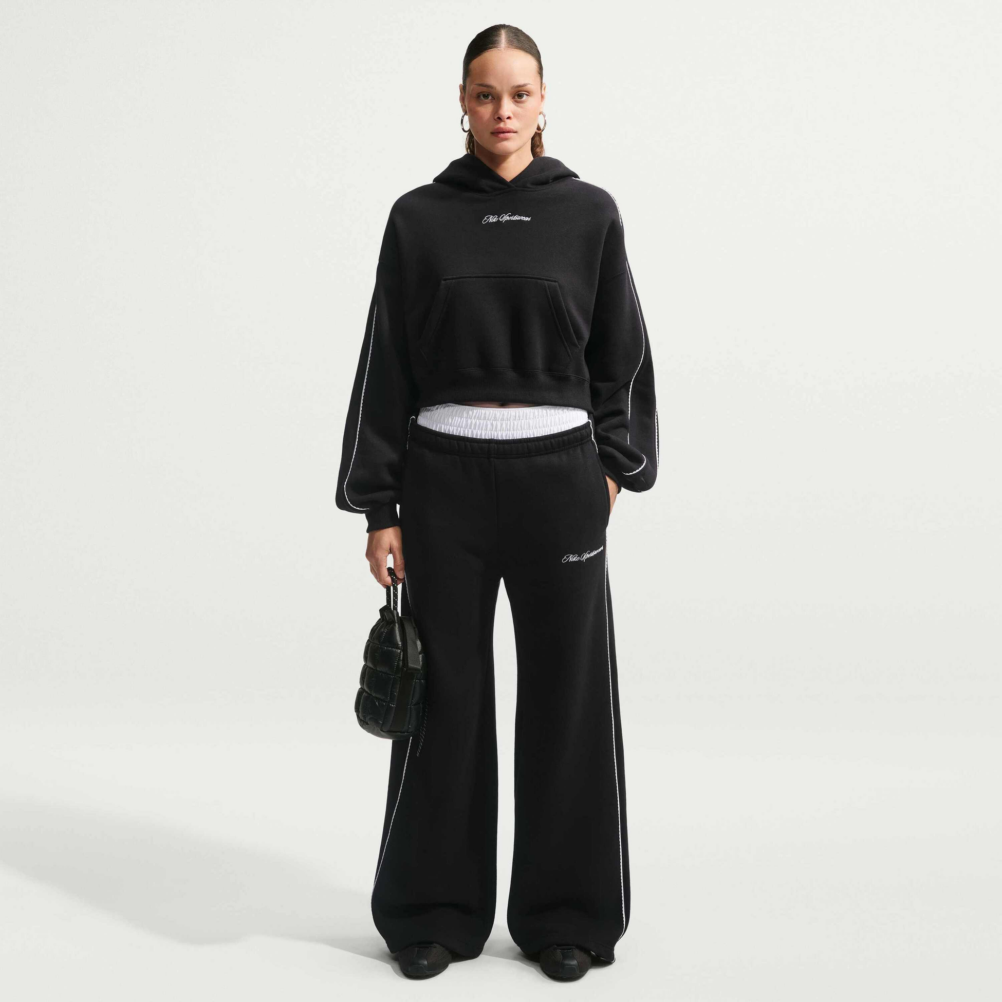 NIKE, Women's Cropped Pullover Hoodie Studio Fleece Medium Weight 'graphic Pack'