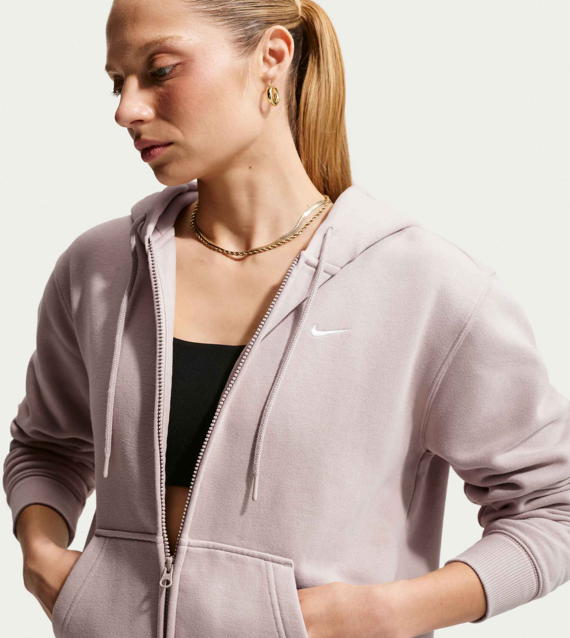 NIKE, Women's Full-zip Hoodie Studio Fleece Medium Weight