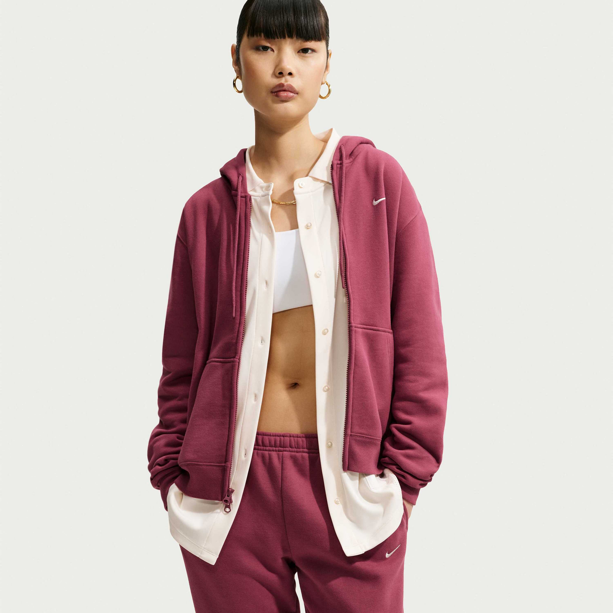 NIKE, Women's Full-zip Hoodie Studio Fleece Medium Weight