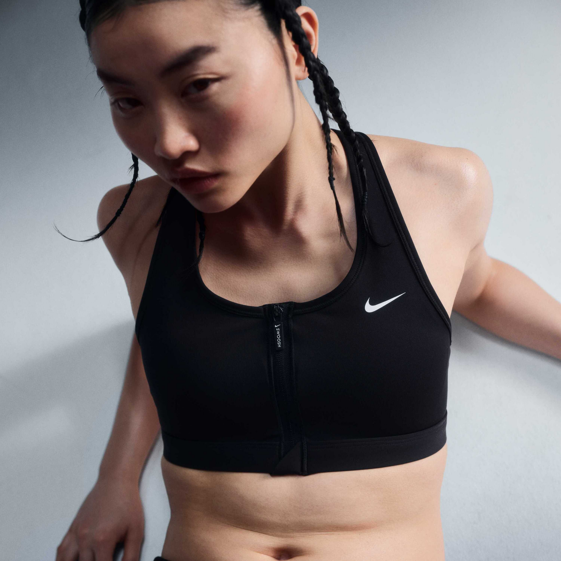 NIKE, Women's Medium-support Padded Sports Bra Swoosh Front Zip