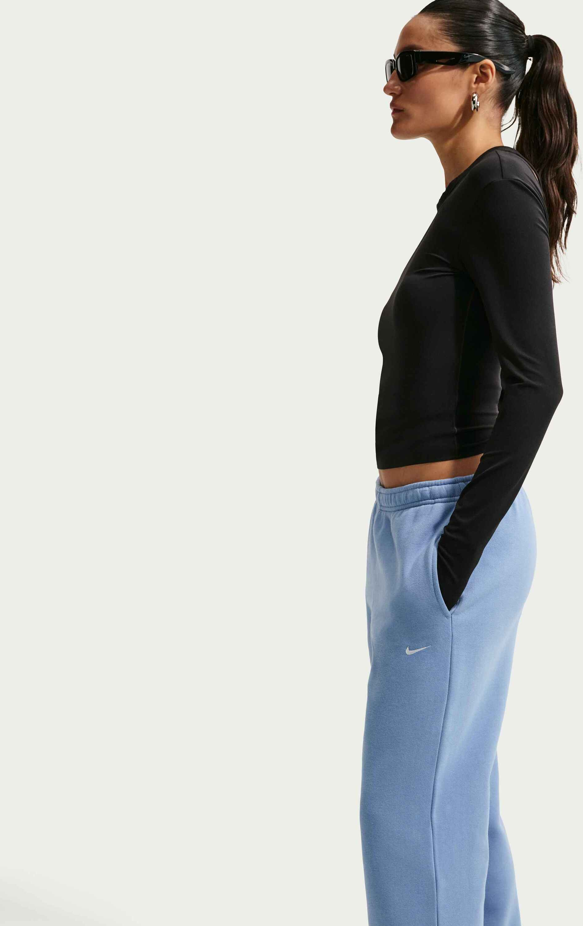 NIKE, Women's Mid-rise Open-hem Trousers Studio Fleece Medium Weight