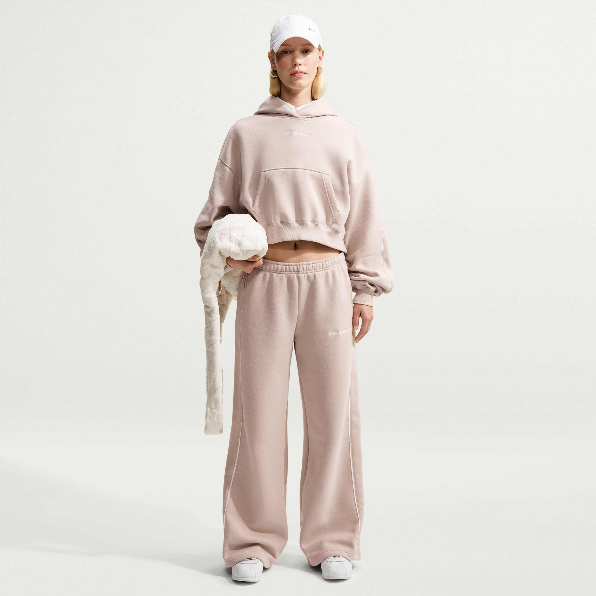 NIKE, Women's Mid-rise Wide-leg Trousers Studio Fleece Medium Weight 'graphic Pack'