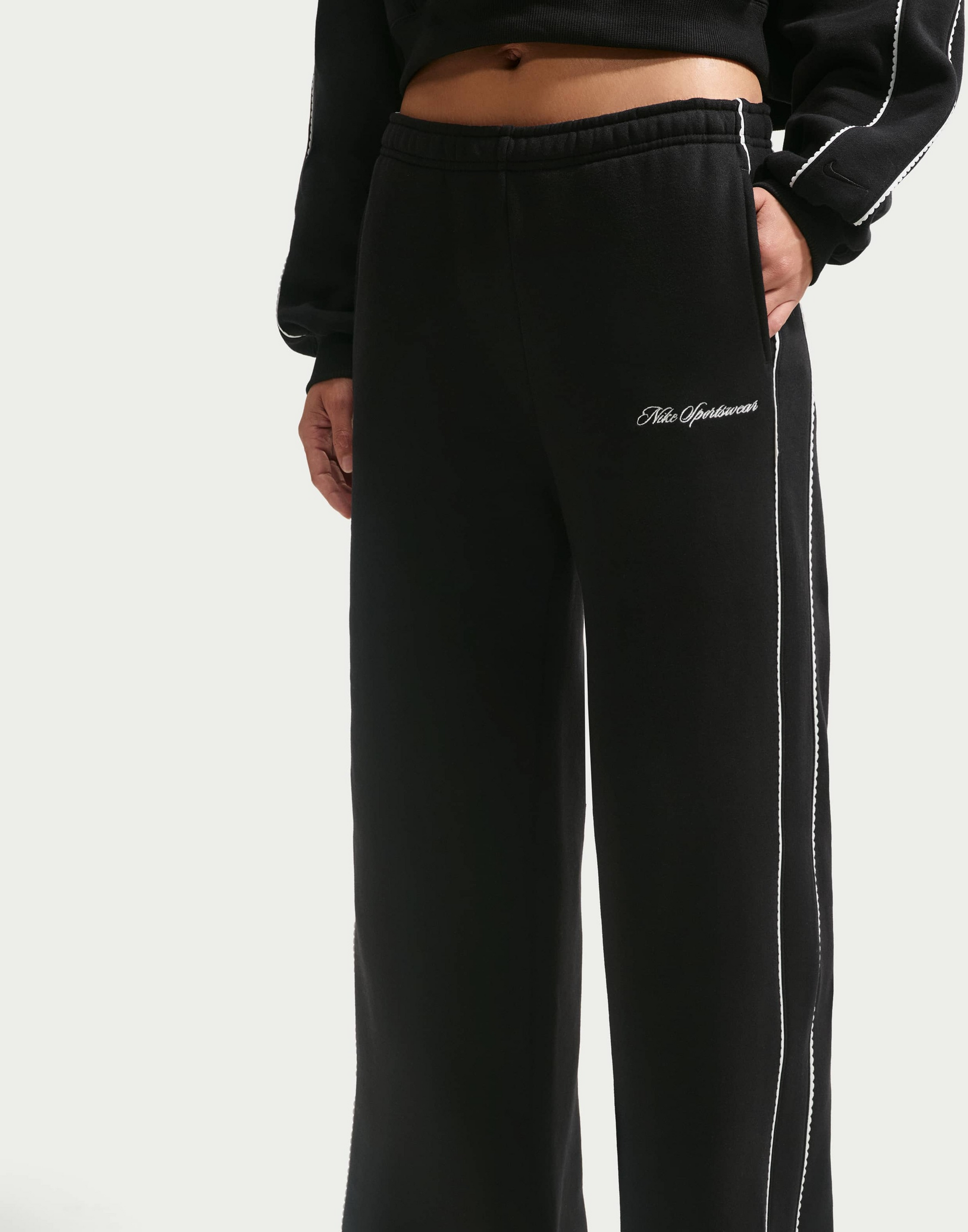 NIKE, Women's Mid-rise Wide-leg Trousers Studio Fleece Medium Weight 'graphic Pack'