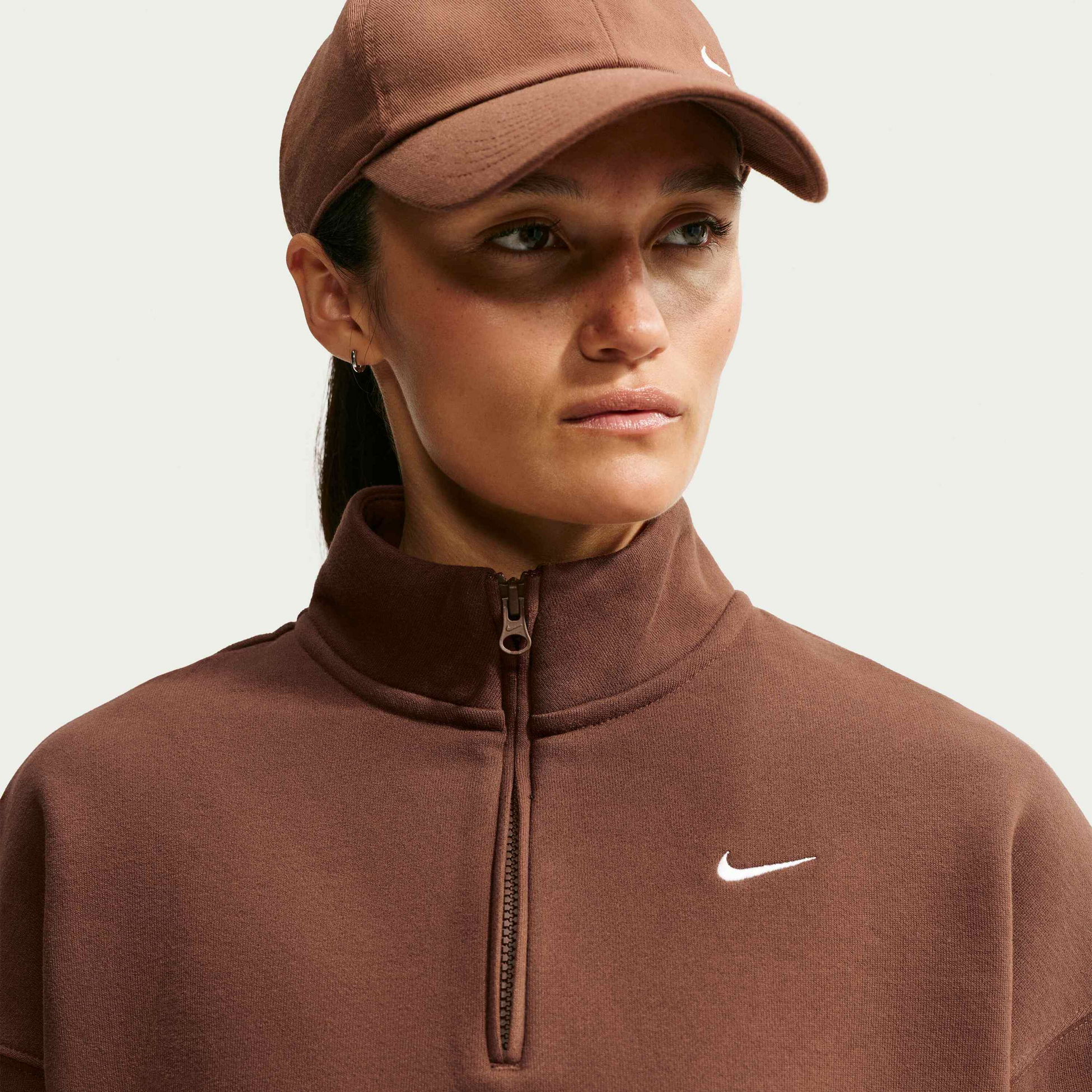 NIKE, Women's Oversized 1/4-zip Cropped Top Studio Fleece Medium Weight