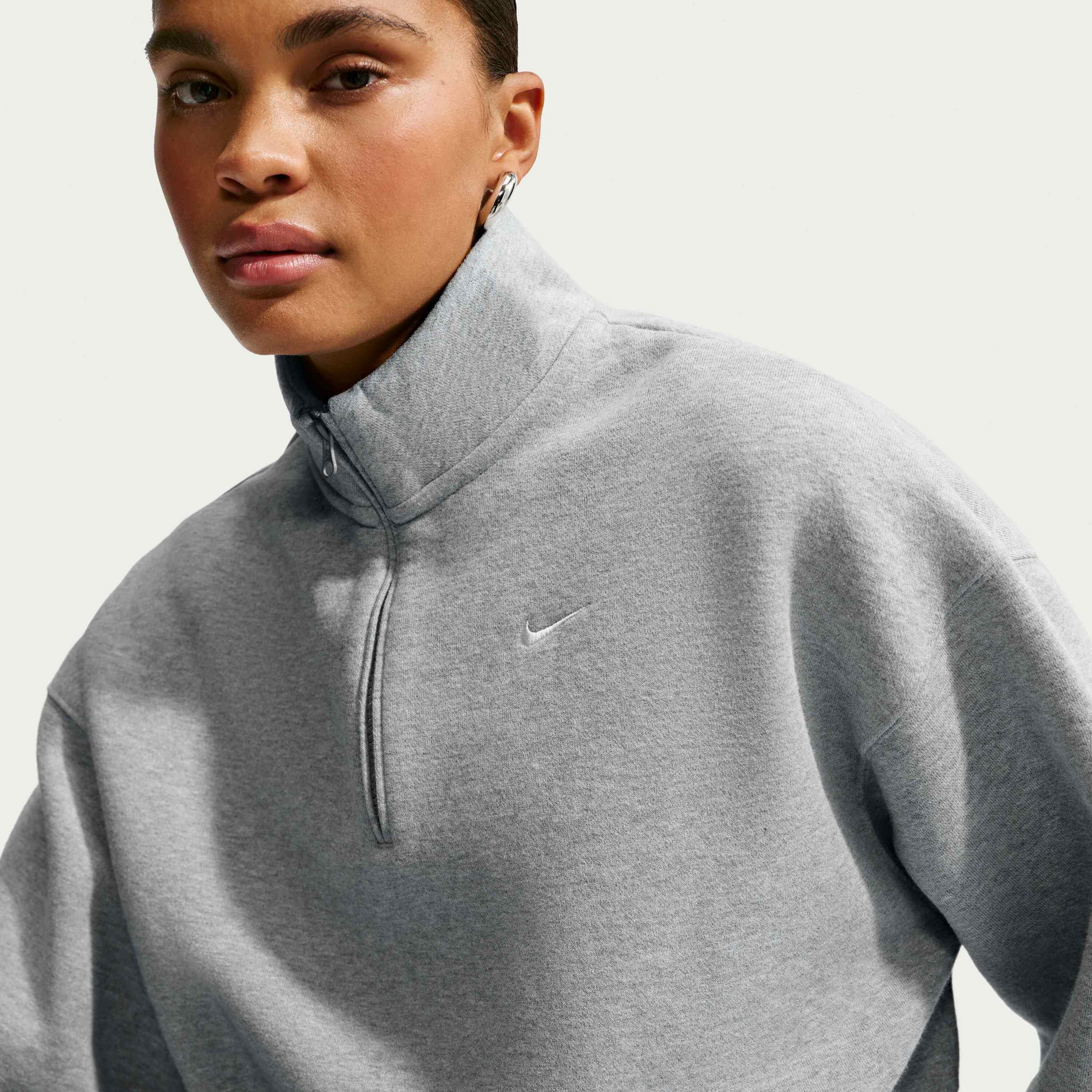 NIKE, Women's Oversized 1/4-zip Cropped Top Studio Fleece Medium Weight
