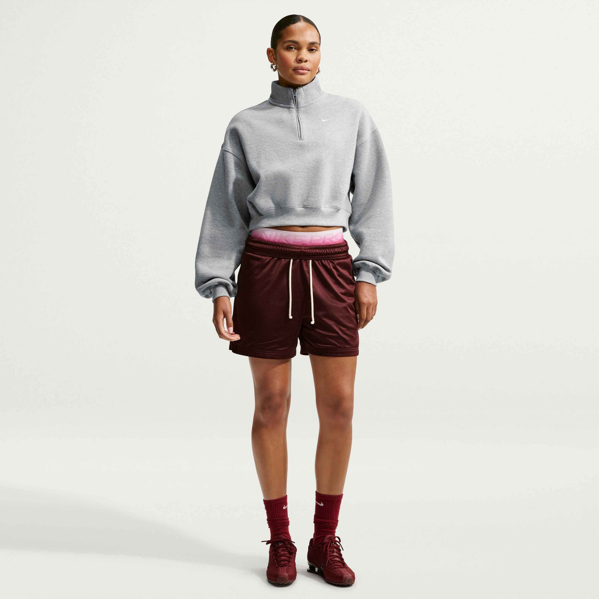 NIKE, Women's Oversized 1/4-zip Cropped Top Studio Fleece Medium Weight
